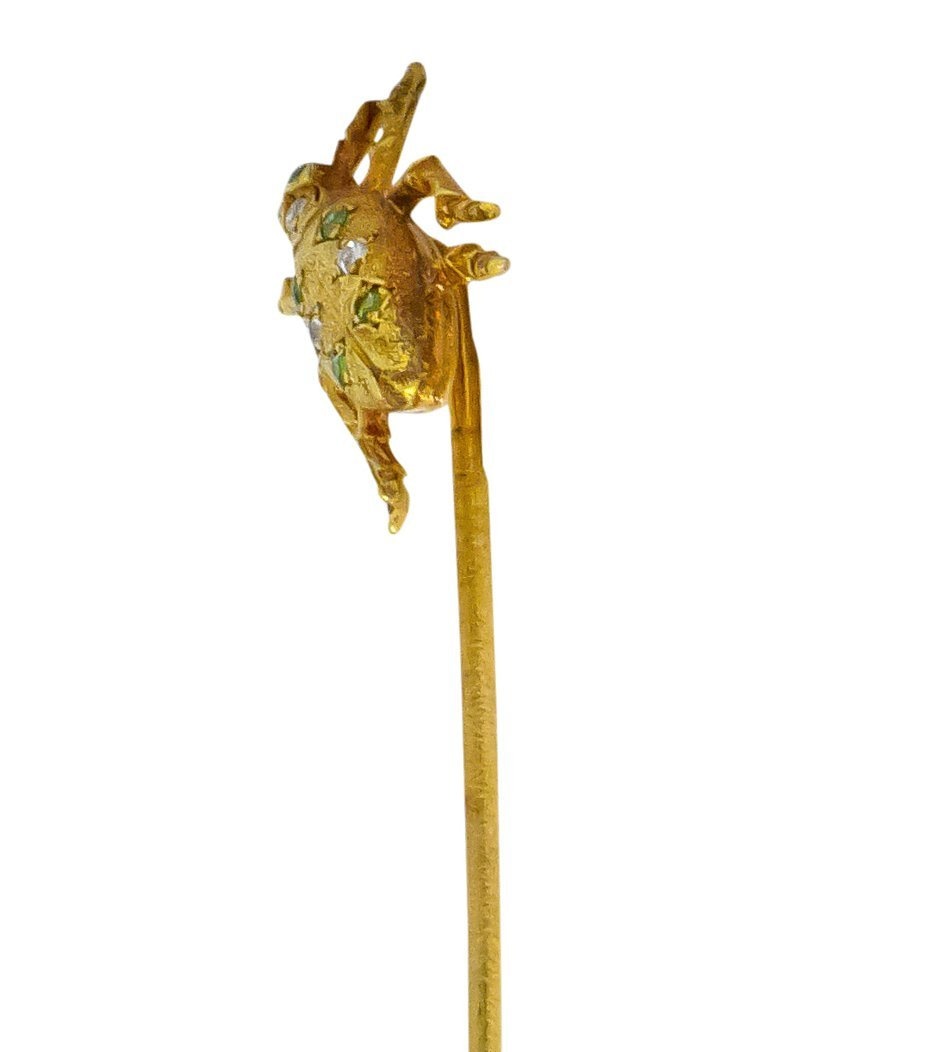 Art Nouveau Diamond Demantoid Garnet 14 Karat Gold Insect Bug Stickpin - Wilson's Estate Jewelry