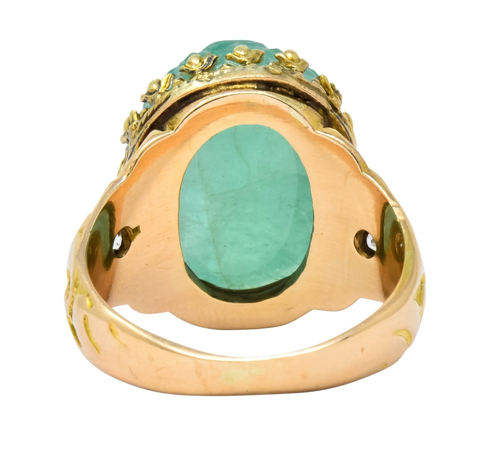 Art Nouveau Emerald Diamond 14 Karat Gold Cameo Ring - Wilson's Estate Jewelry