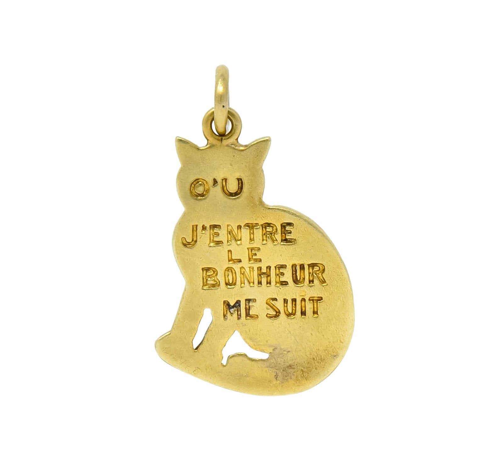 Art Nouveau Enamel 14 Karat Gold Cat Charm - Wilson's Estate Jewelry