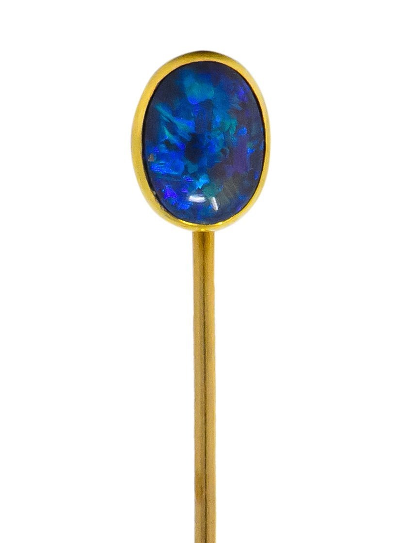 Art Nouveau Vibrant Black Opal 14 Karat Gold Stickpin - Wilson's Estate Jewelry