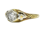 Arts & Crafts 0.42 CTW Diamond 14 Karat Tri-Colored Gold Floral Engagement Ring - Wilson's Estate Jewelry