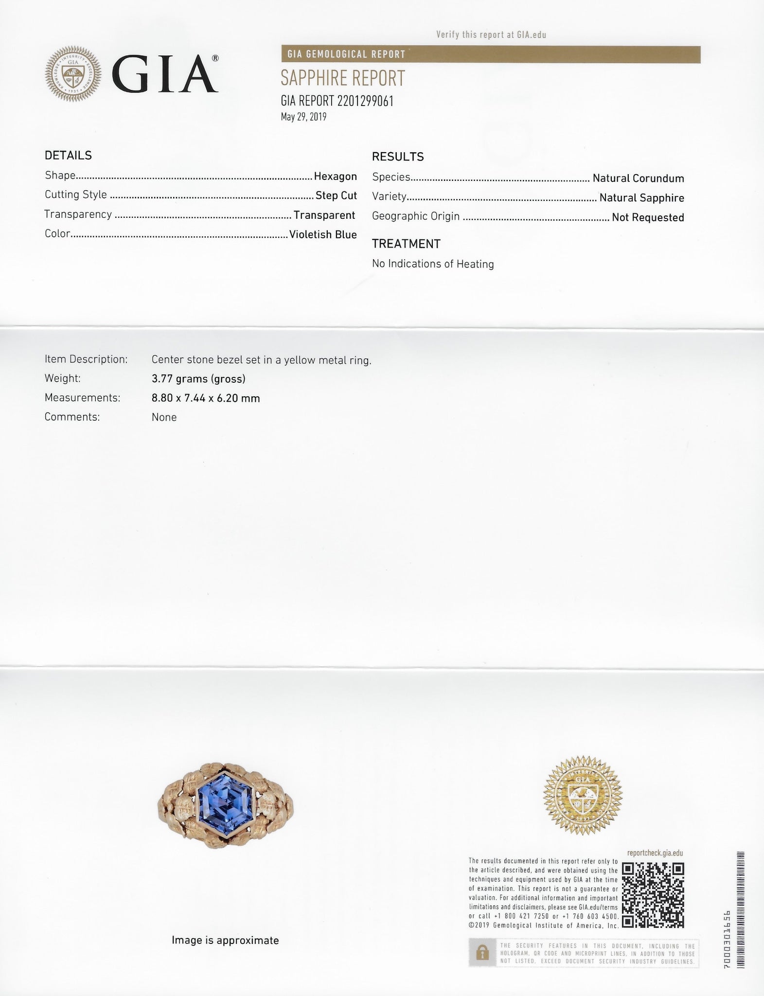 Arts & Crafts 1910 No Heat Hexagonal Sapphire 14 Karat Rose Gold Foliate Ring GIA - Wilson's Estate Jewelry