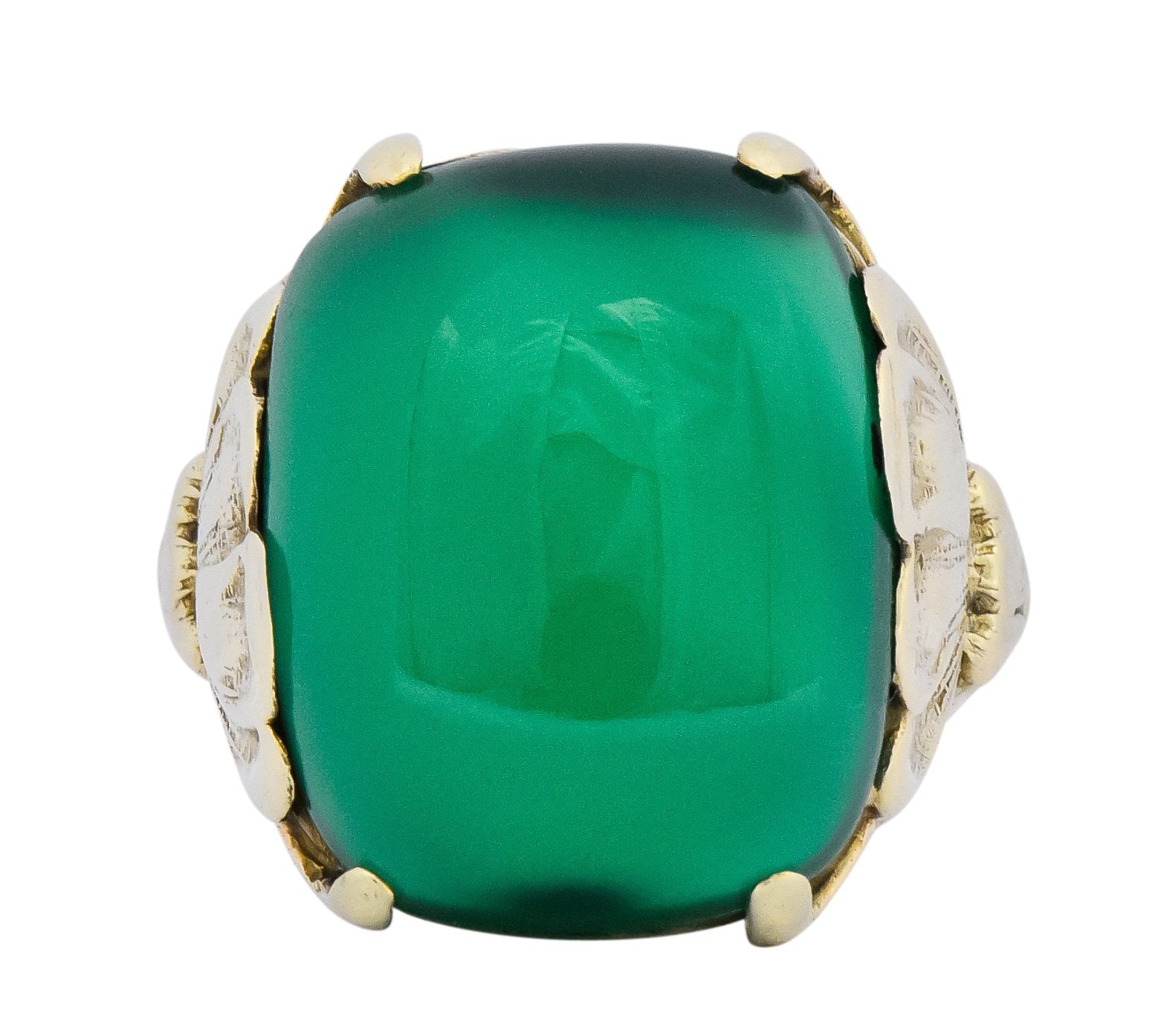 Arts & Crafts Chrysoprase 14 Karat Gold Lotus Ring - Wilson's Estate Jewelry