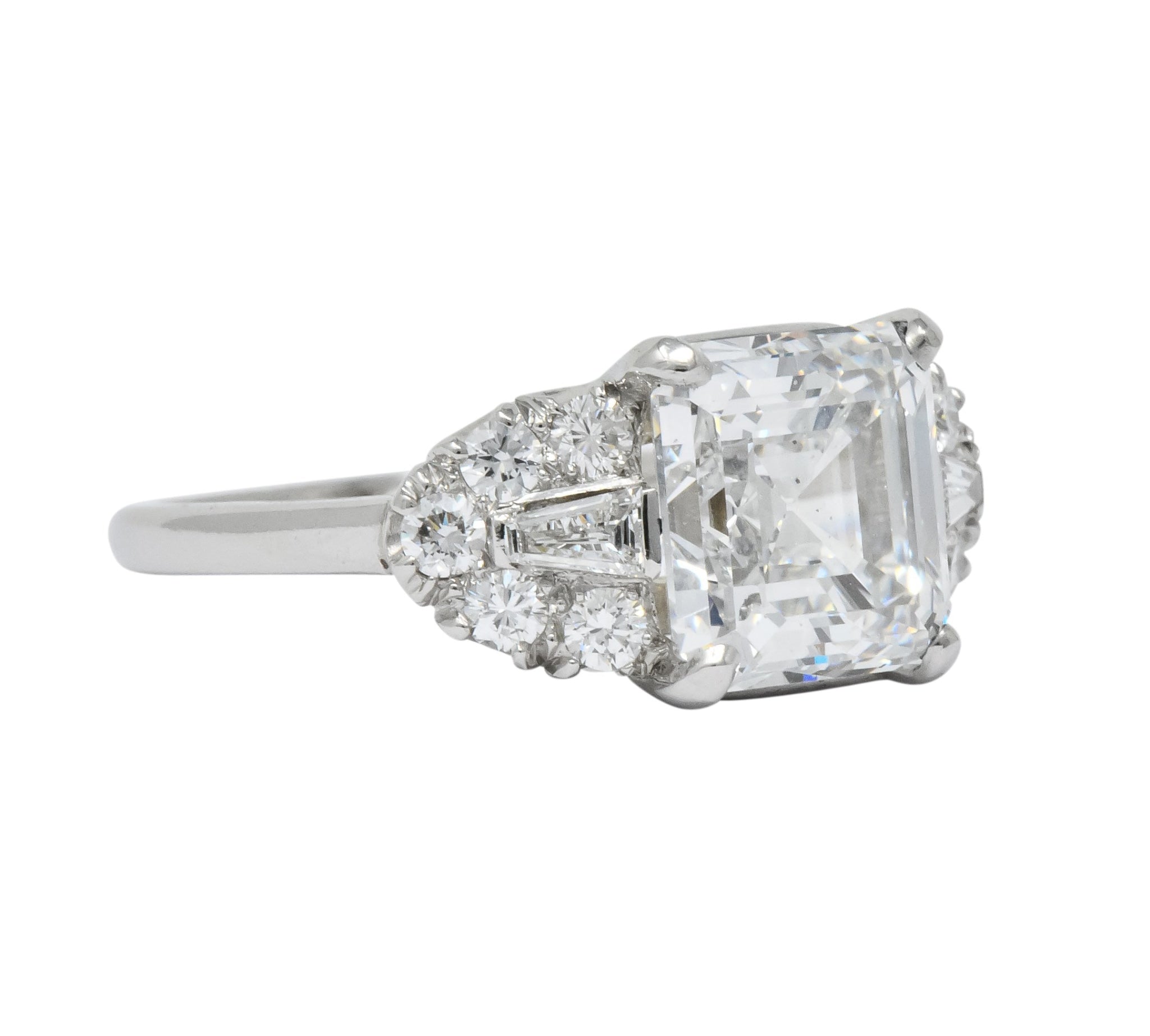 Bailey Banks & Biddle 1940's 4.08 CTW Asscher Diamond Platinum Engagement Ring GIA - Wilson's Estate Jewelry