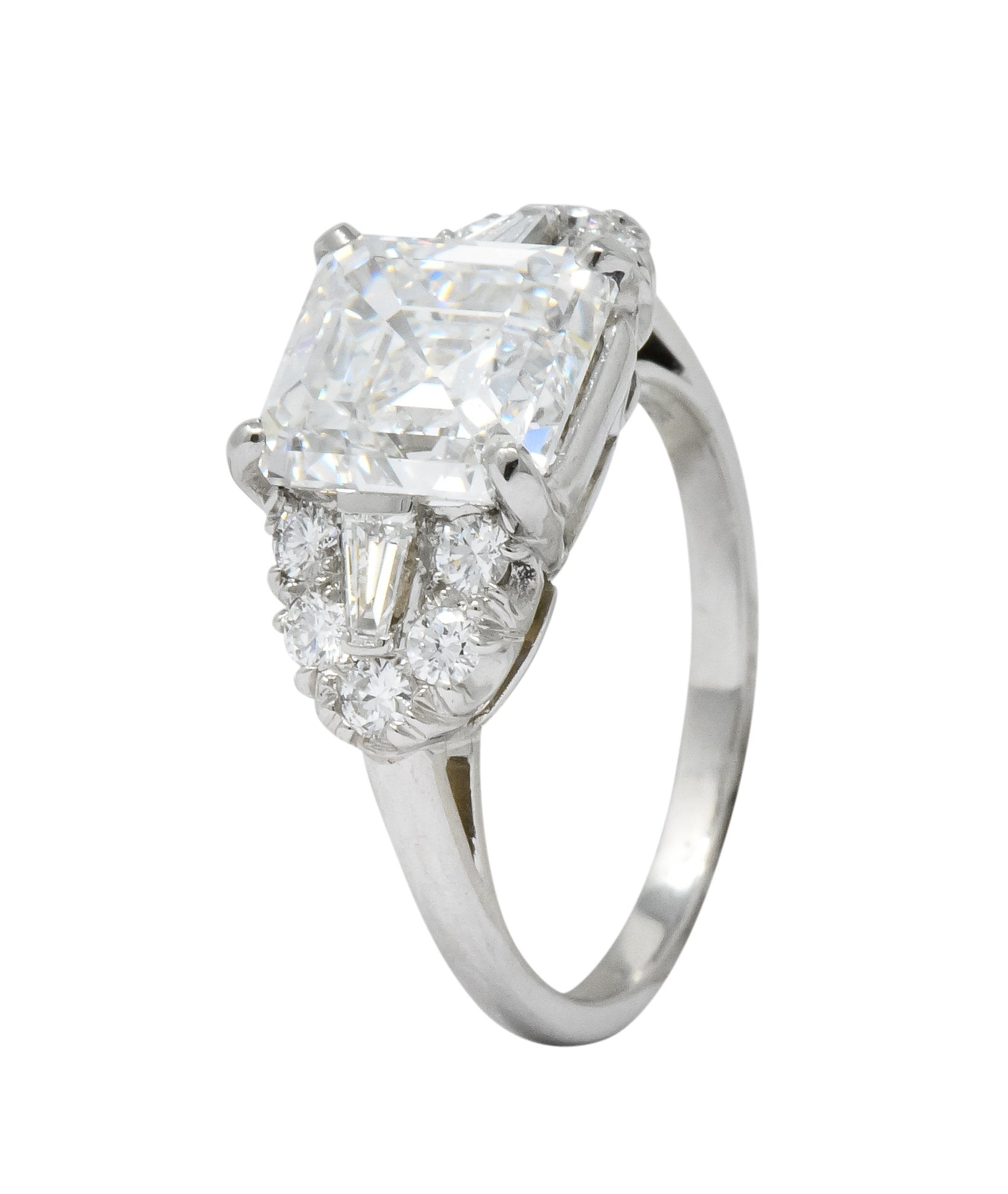 Bailey Banks & Biddle 1940's 4.08 CTW Asscher Diamond Platinum Engagement Ring GIA - Wilson's Estate Jewelry