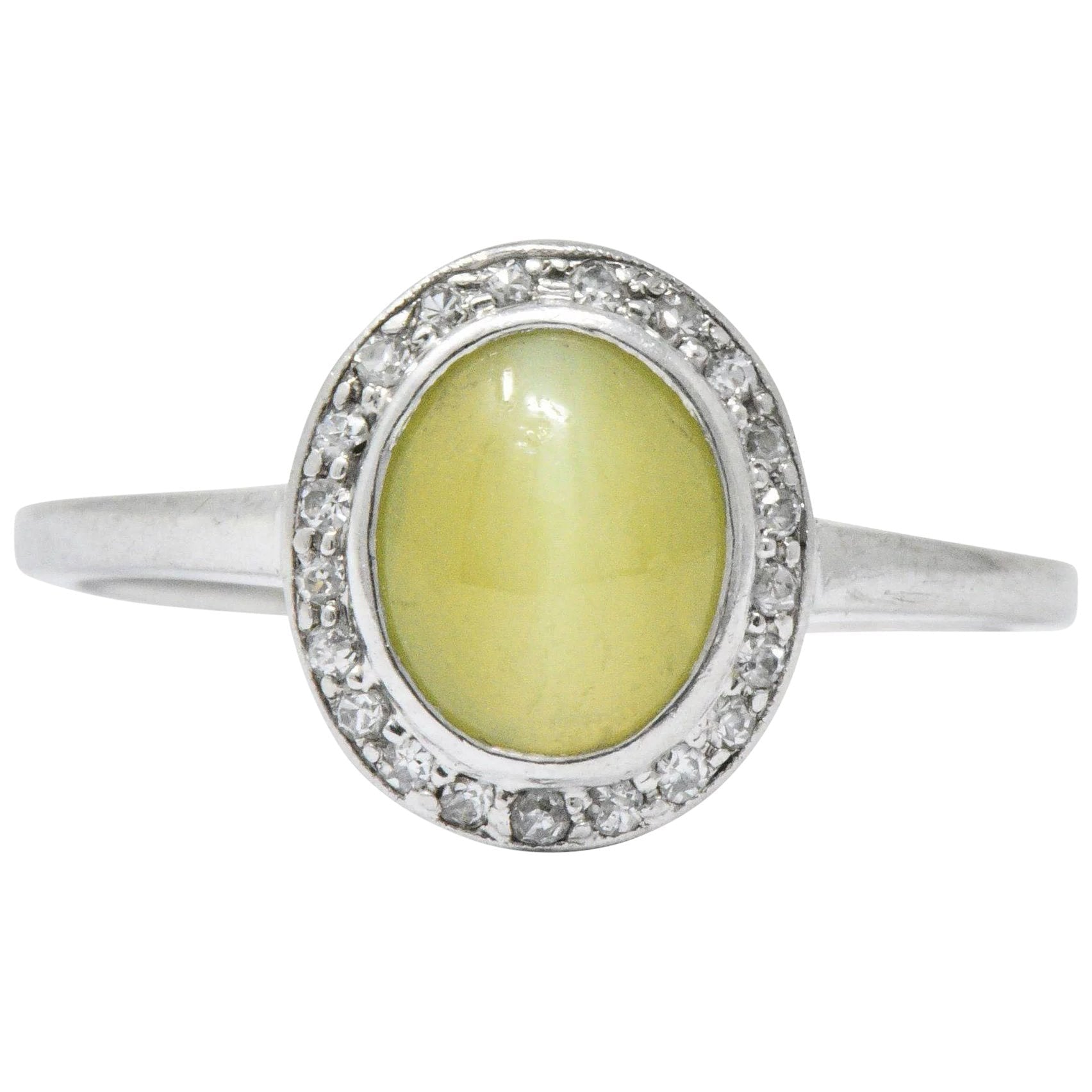 Bailey Banks & Biddle 2.30 CTW Cat’s Eye Chrysoberyl Diamond Platinum Halo Ring Wilson's Estate Jewelry