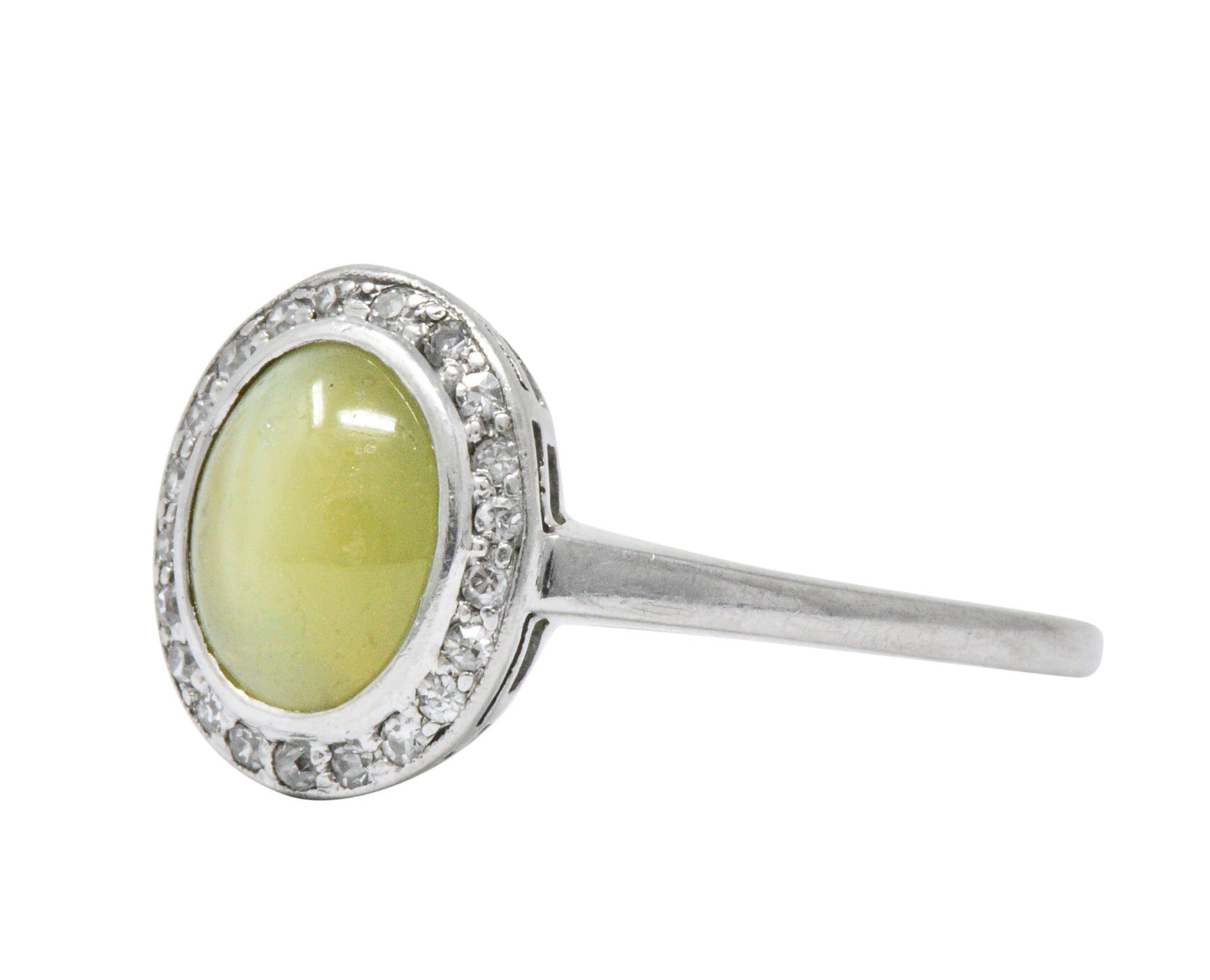 Bailey Banks & Biddle 2.30 CTW Cat’s Eye Chrysoberyl Diamond Platinum Halo Ring Wilson's Estate Jewelry