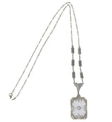 Balogh Art Deco Camphor Glass Diamond 14 Karat White Gold Necklace - Wilson's Estate Jewelry