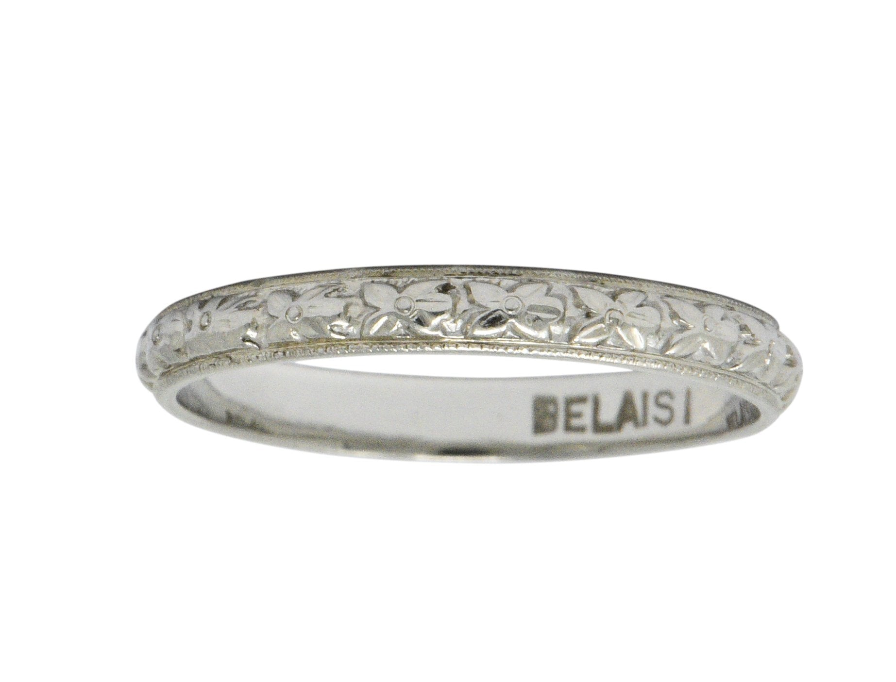 Belaisi Orange Blossom Art Deco 14 Karat White Gold Wedding Band Ring Wilson's Estate Jewelry