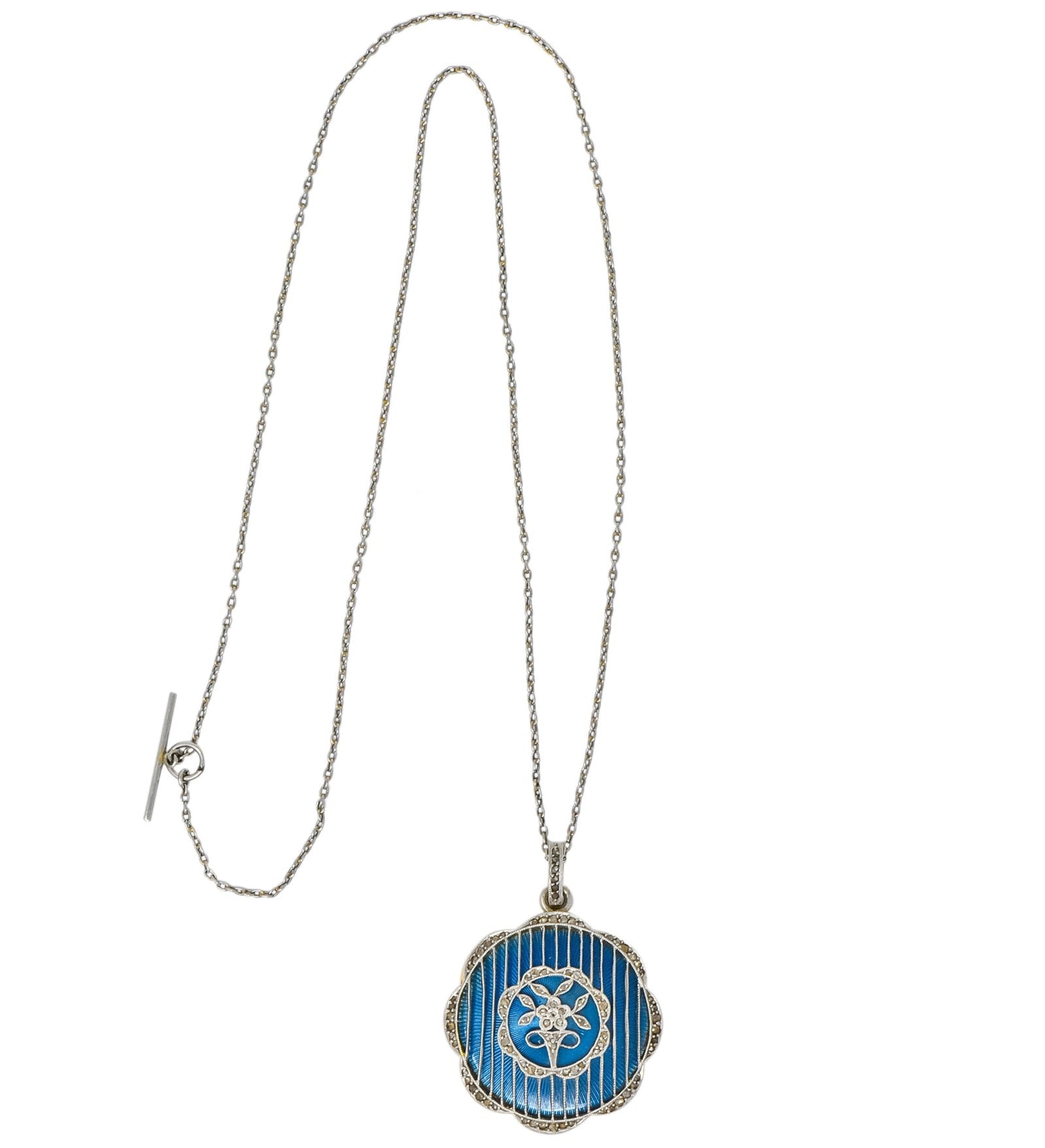 Belle Époque  Enamel Diamond Platinum-Topped 18 Karat Gold French Lariat Pendant Necklace - Wilson's Estate Jewelry