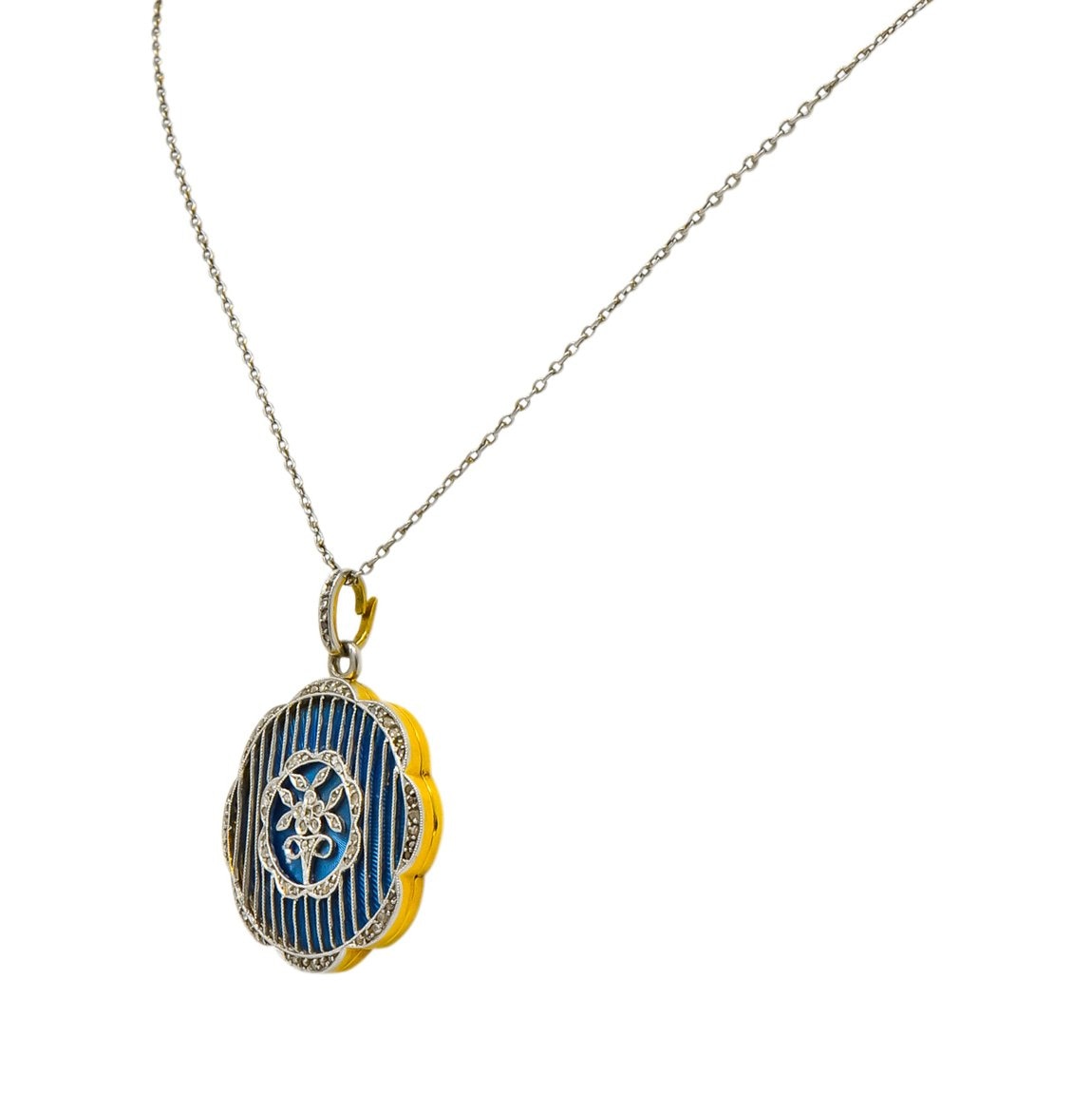 Belle Époque  Enamel Diamond Platinum-Topped 18 Karat Gold French Lariat Pendant Necklace - Wilson's Estate Jewelry