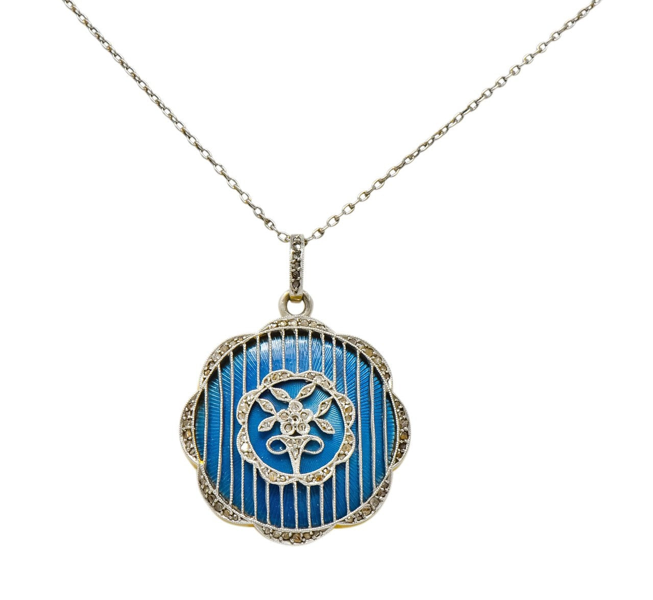 Belle Époque  Enamel Diamond Platinum-Topped 18 Karat Gold French Lariat Pendant Necklace - Wilson's Estate Jewelry