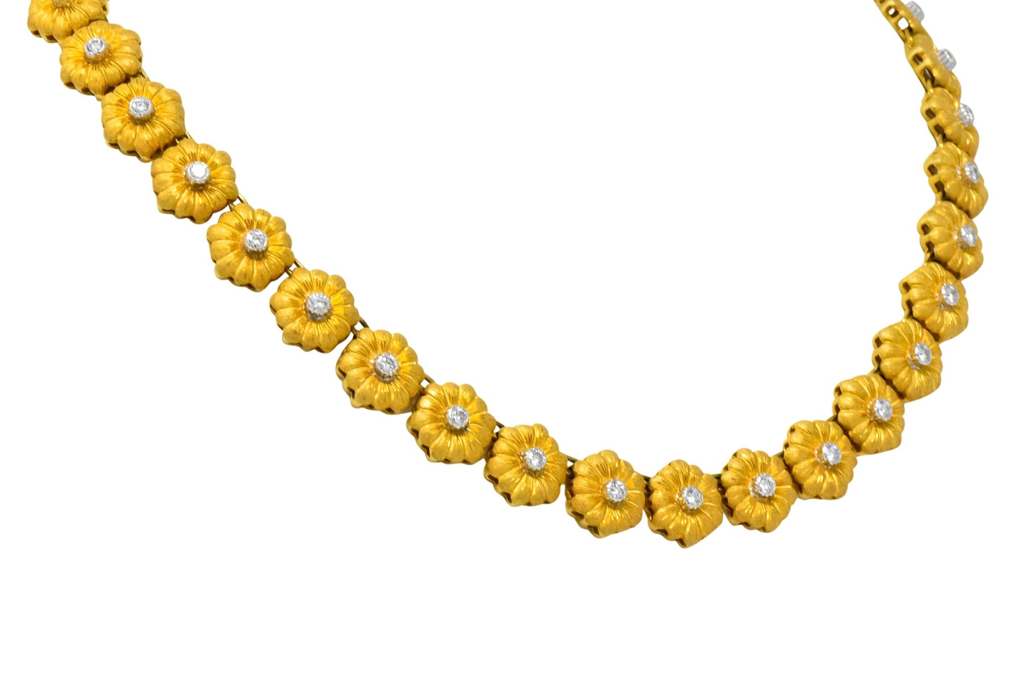 Buccellati 1970's Diamond 18 Karat Gold Flower Necklace - Wilson's Estate Jewelry