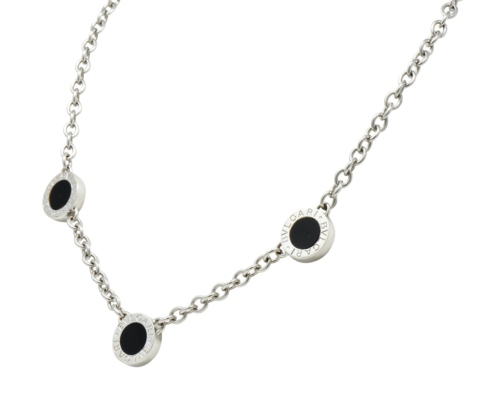 Bulgari 1.15 CTW Diamond Onyx 18 Karat White Gold Reversible Station Necklace - Wilson's Estate Jewelry