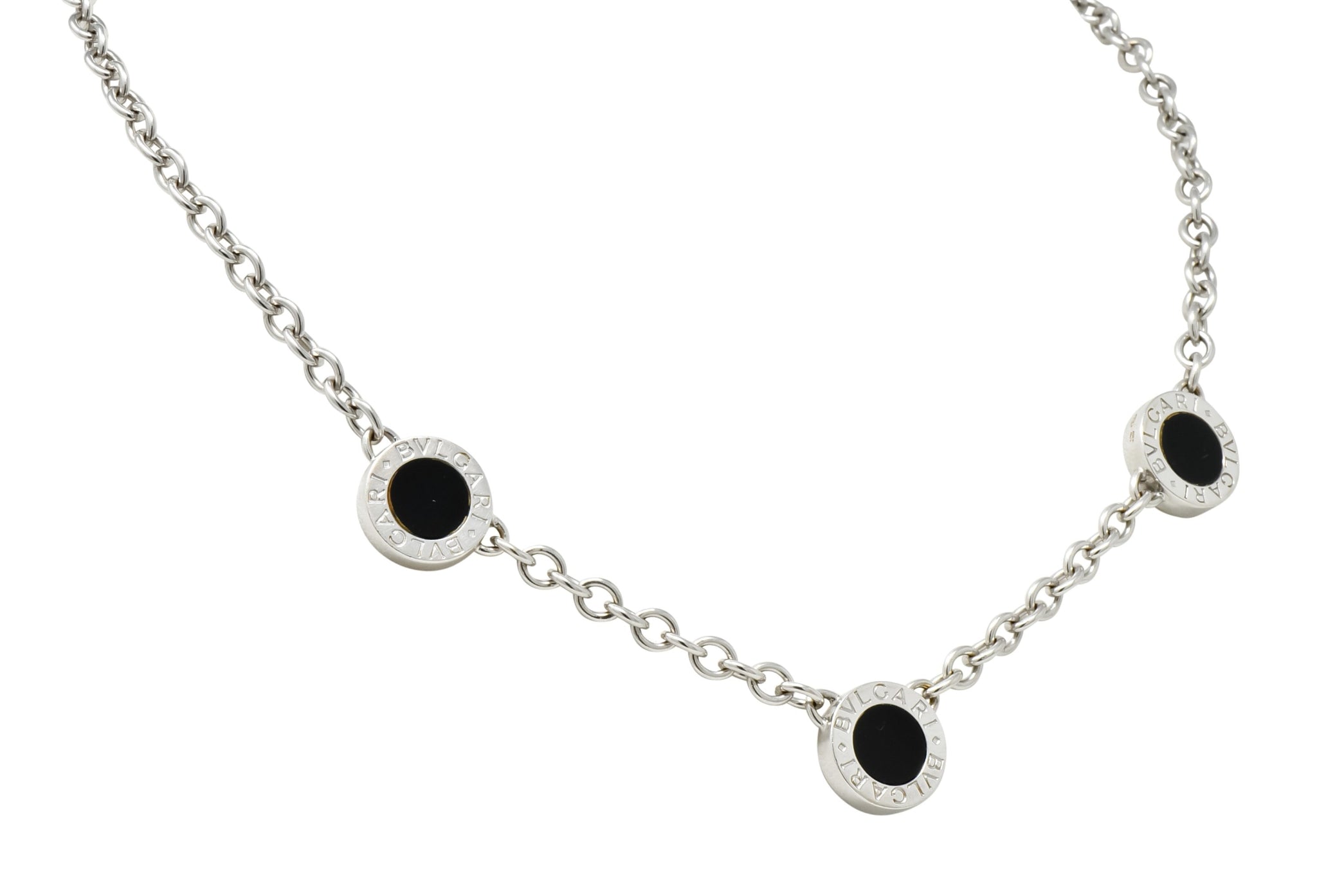 Bulgari 1.15 CTW Diamond Onyx 18 Karat White Gold Reversible Station Necklace - Wilson's Estate Jewelry