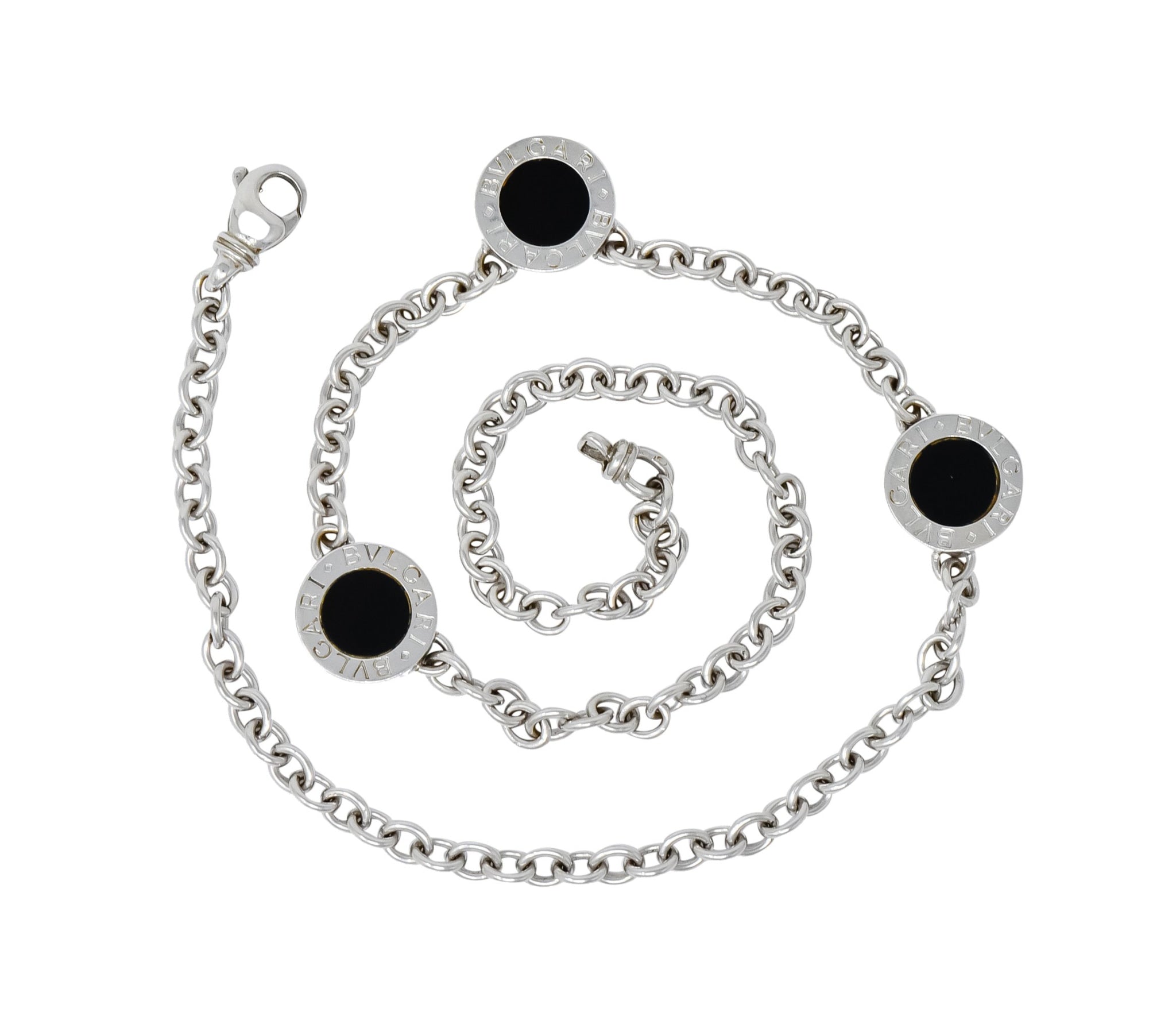 Bulgari 1.15 CTW Diamond Onyx 18 Karat White Gold Reversible Station Necklace - Wilson's Estate Jewelry