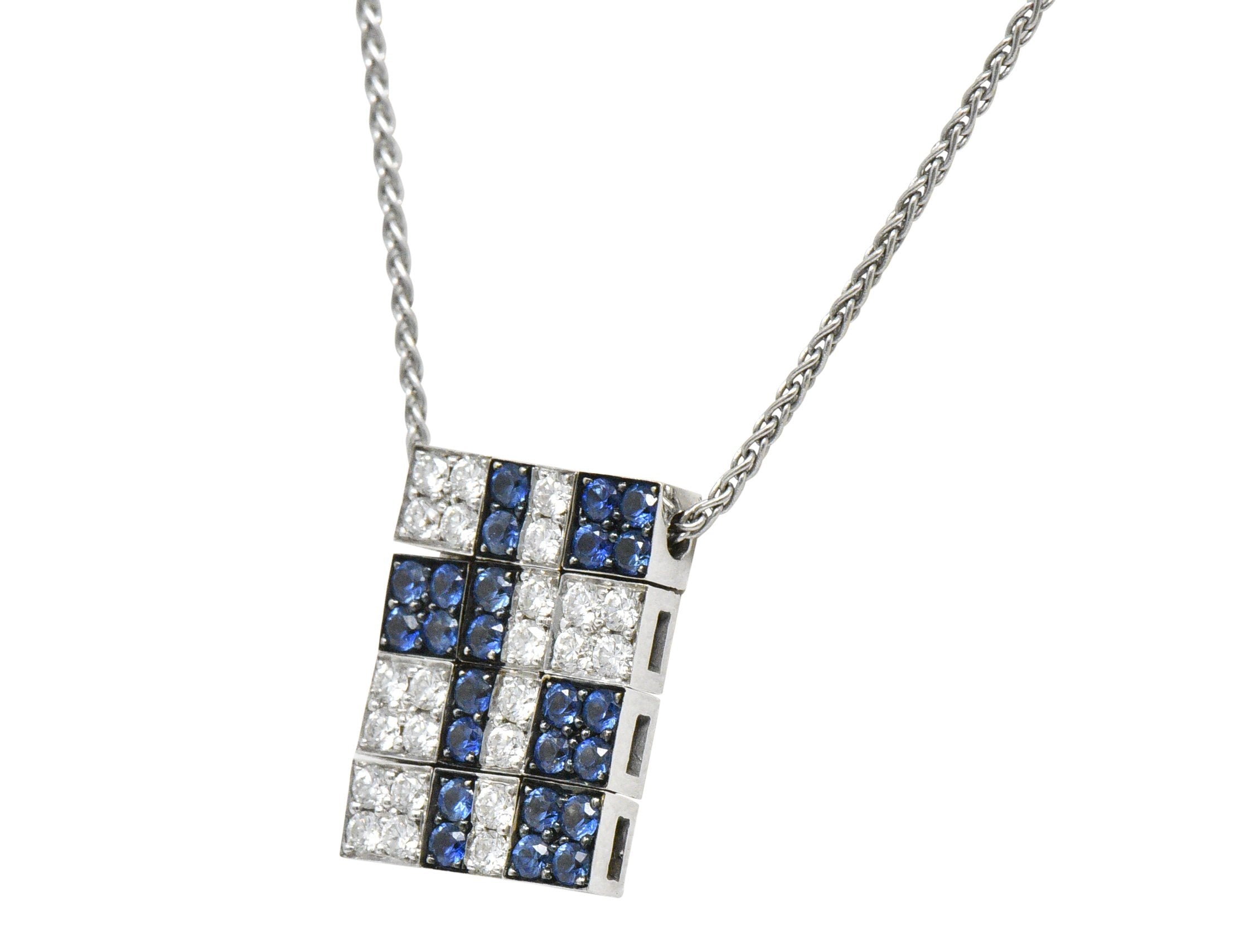 Bulgari 1.25 CTW Diamond Sapphire 18 Karat White Gold Enigma Necklace Wilson's Estate Jewelry