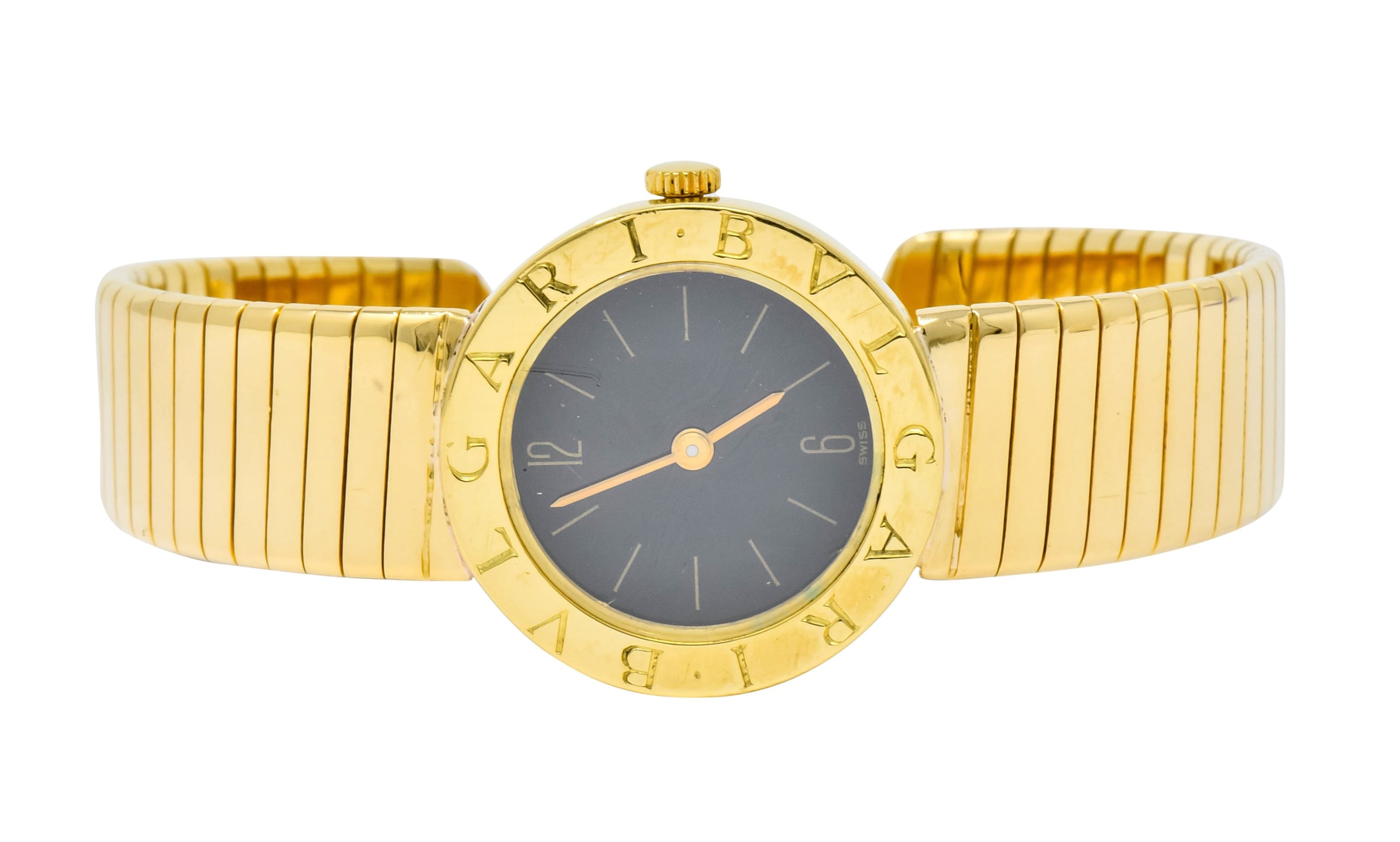 Bulgari 18 Karat Yellow Gold Tubogas Serpenti Flex Band Quartz Wrist Watch - Wilson's Estate Jewelry