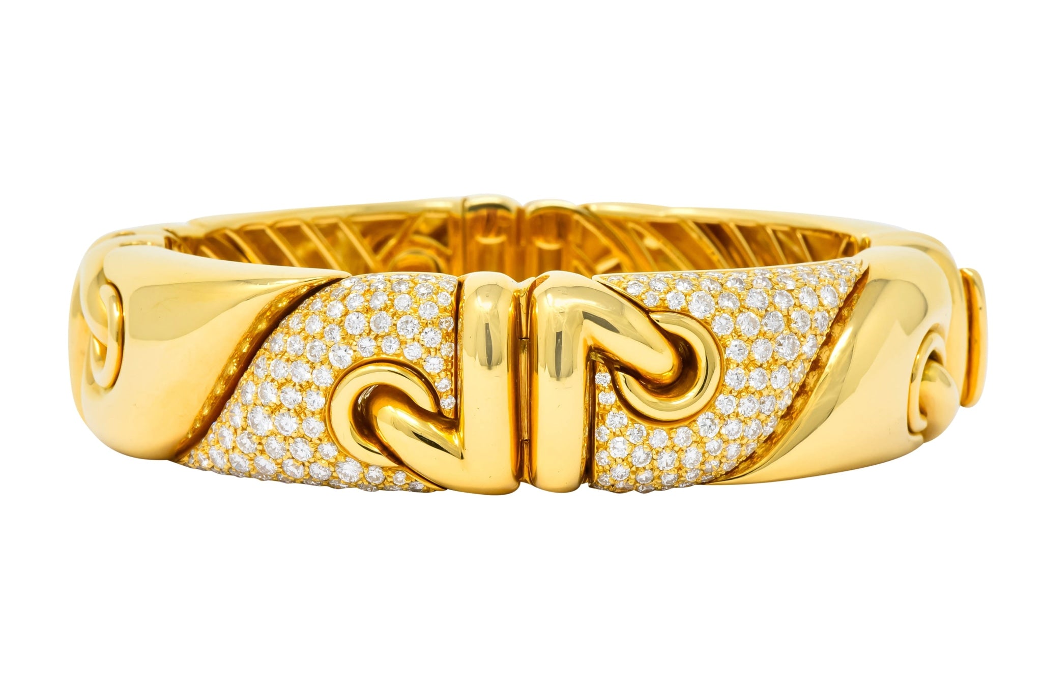 Bulgari 4.30 CTW Diamond 18 Karat Gold Stylized Link Cuff Bracelet - Wilson's Estate Jewelry