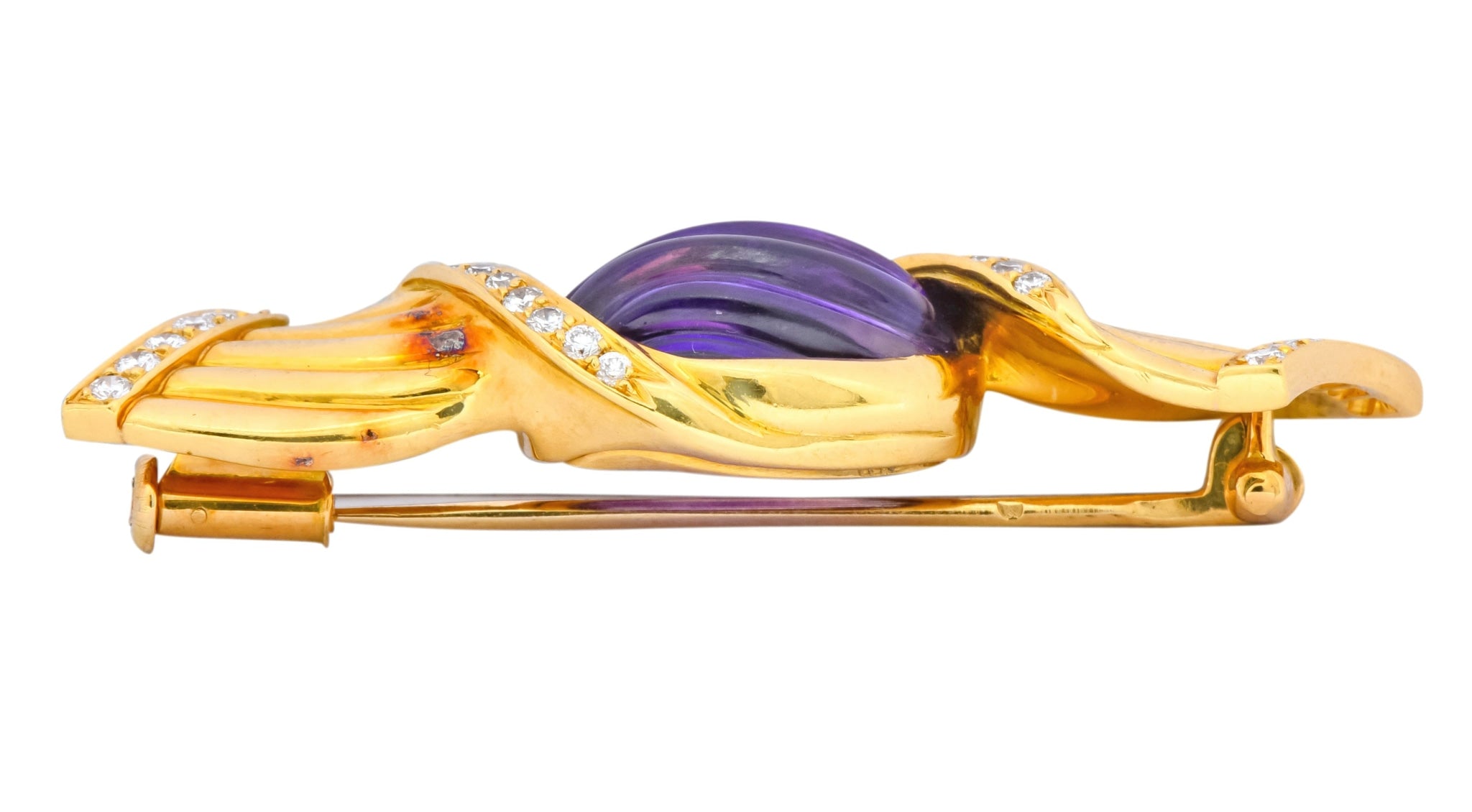 Bulgari Carved Amethyst 18 Karat Gold Bonbon Candy Brooch - Wilson's Estate Jewelry