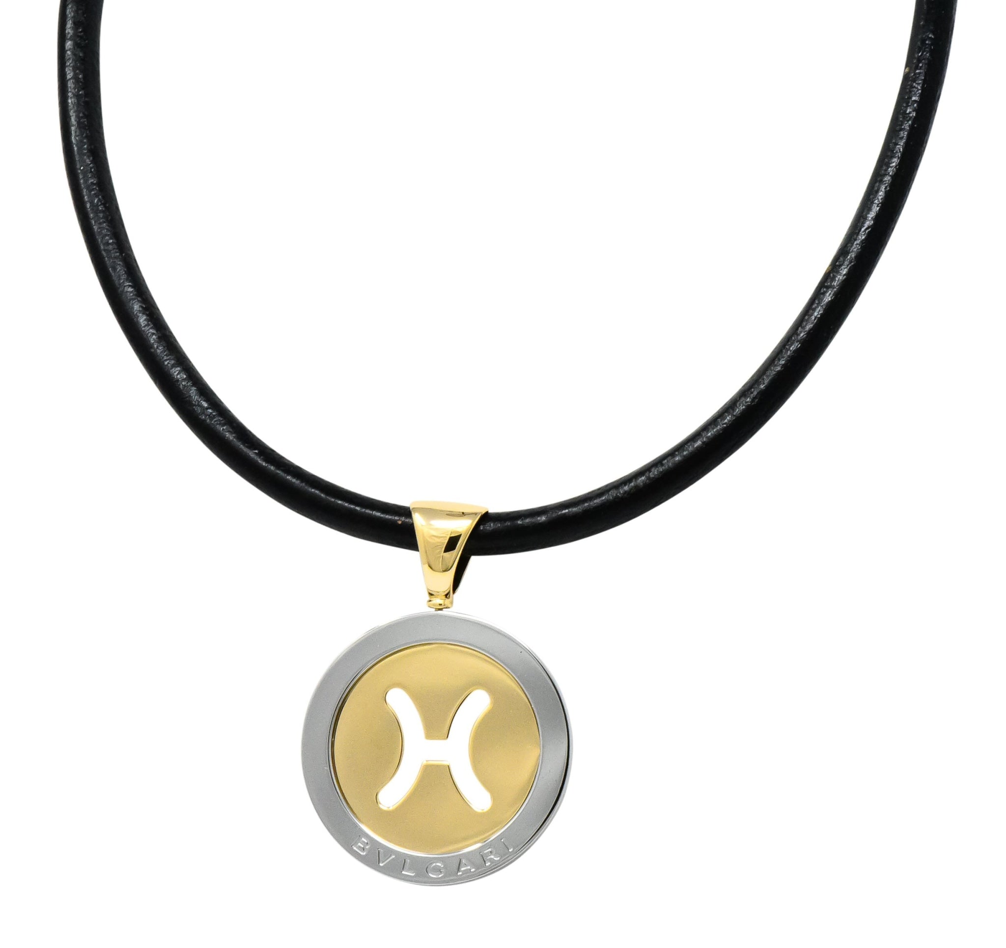 Bulgari Modern 18 Karat Gold Steel Gemini Zodiac Tondo Pendant Necklace - Wilson's Estate Jewelry