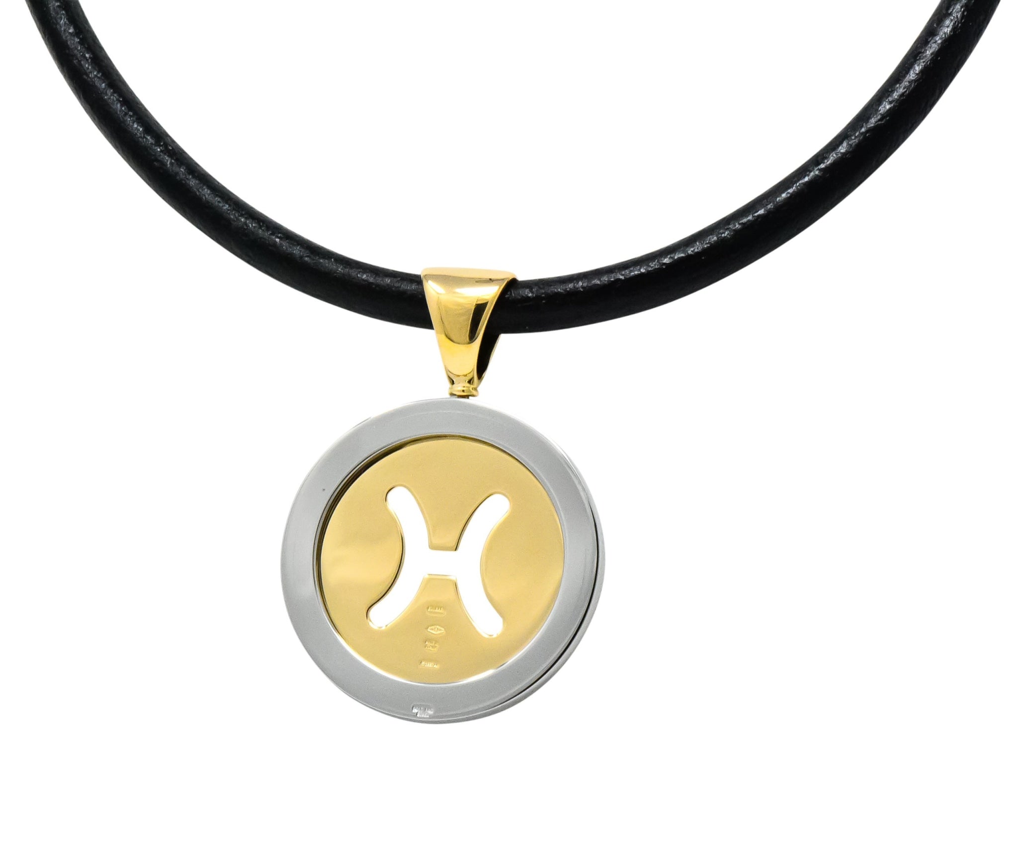 Bulgari Modern 18 Karat Gold Steel Gemini Zodiac Tondo Pendant Necklace - Wilson's Estate Jewelry