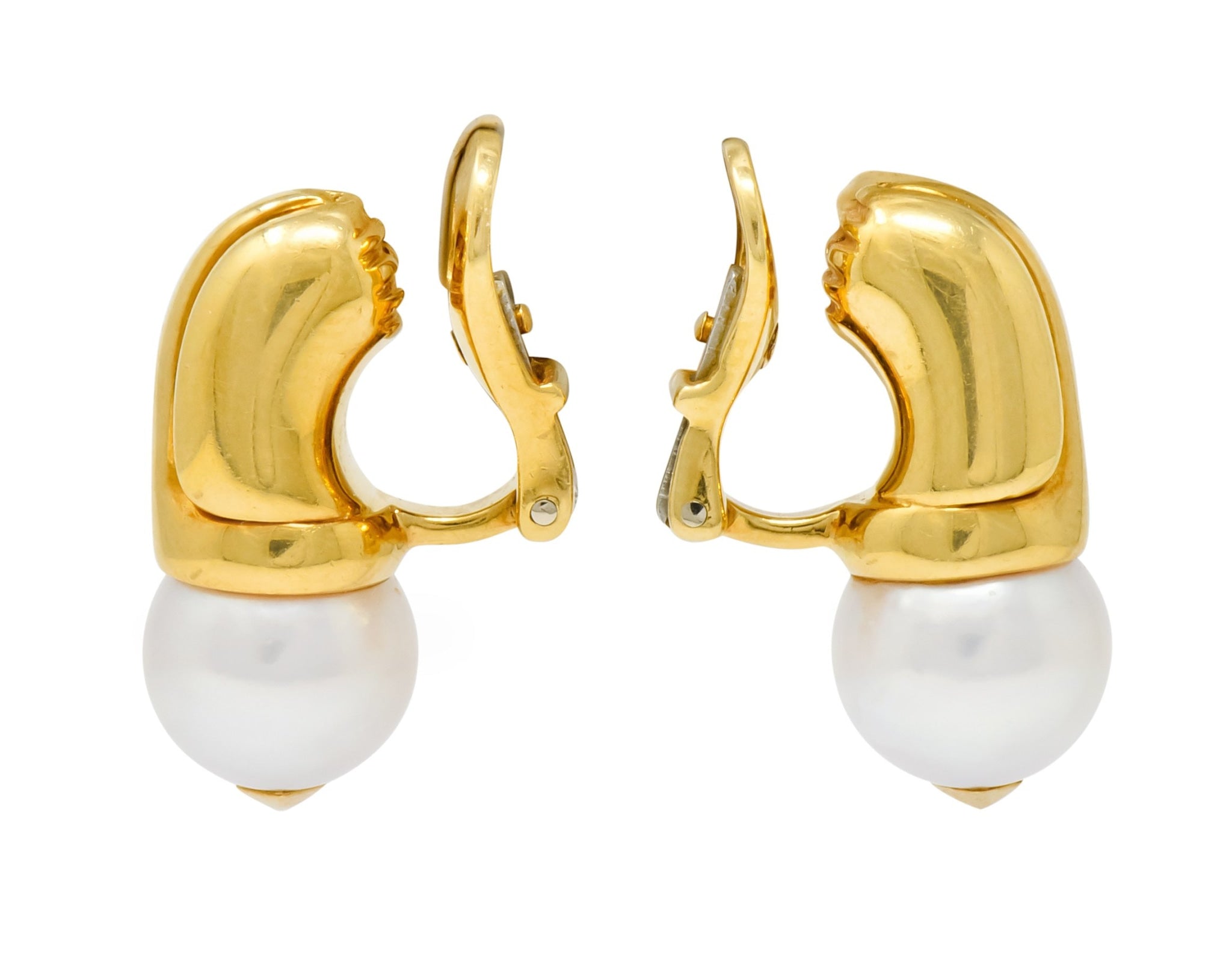 Bulgari Pearl 18 Karat Yellow Gold Drop Ear-Clip Earrings - Wilson's Estate Jewelry