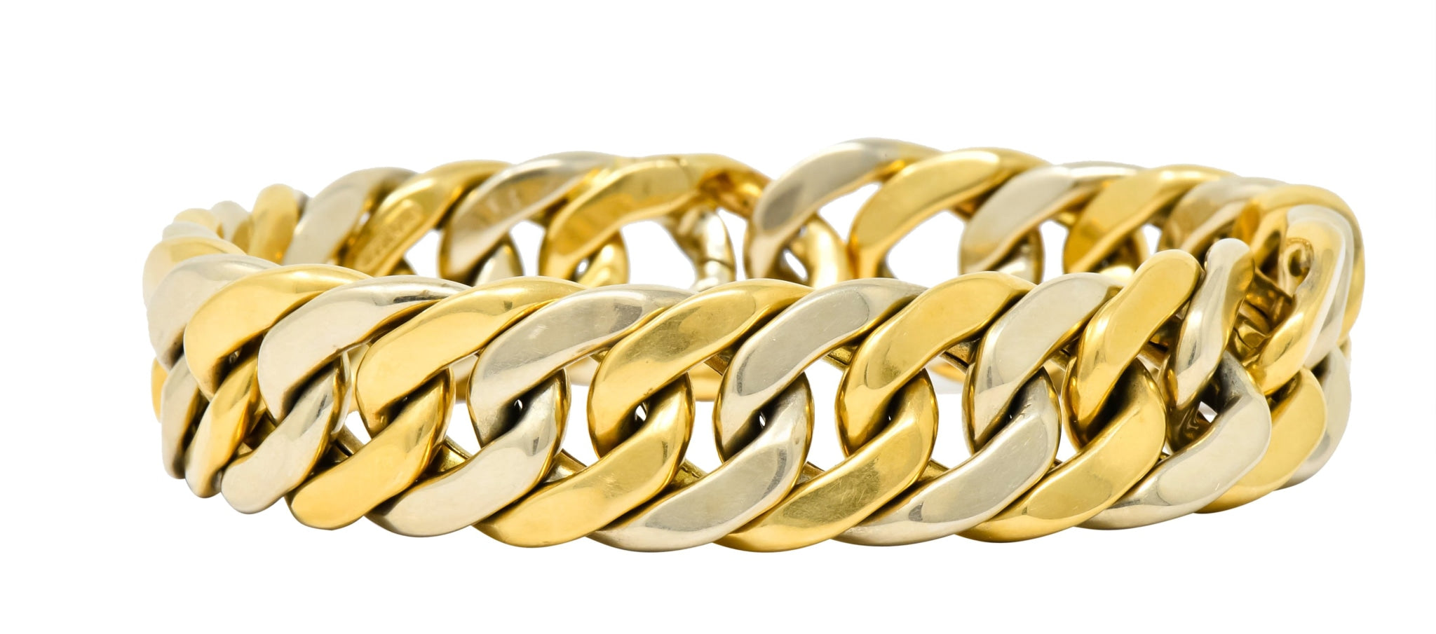 Carlo Weingrill Italian 18 Karat Two-Tone Gold Curb Link Unisex Bracelet - Wilson's Estate Jewelry