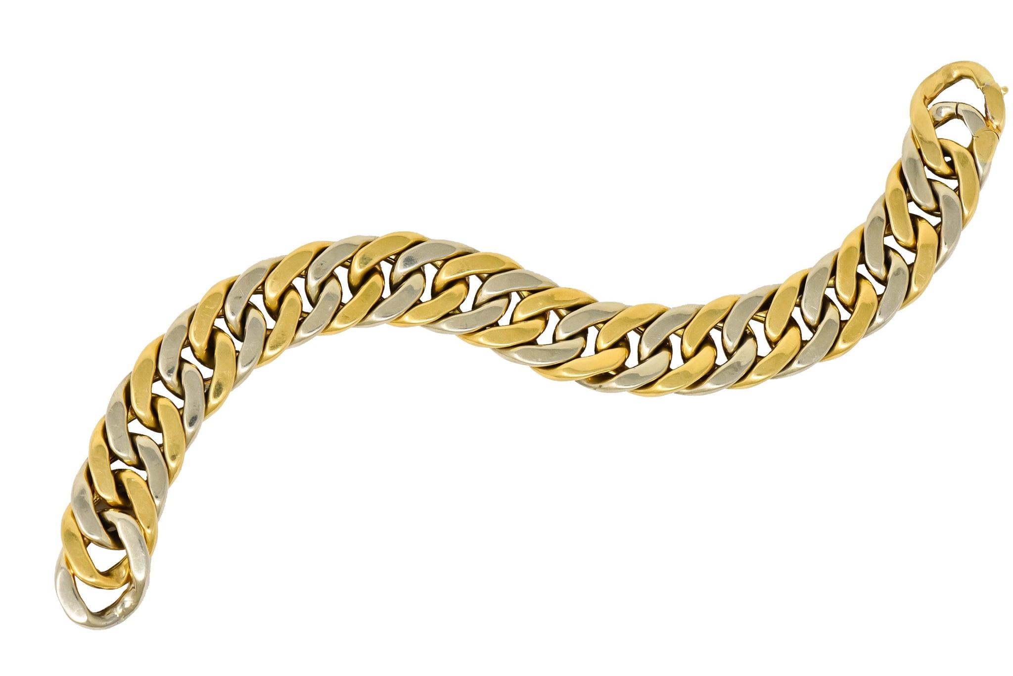 Carlo Weingrill Italian 18 Karat Two-Tone Gold Curb Link Unisex Bracelet - Wilson's Estate Jewelry