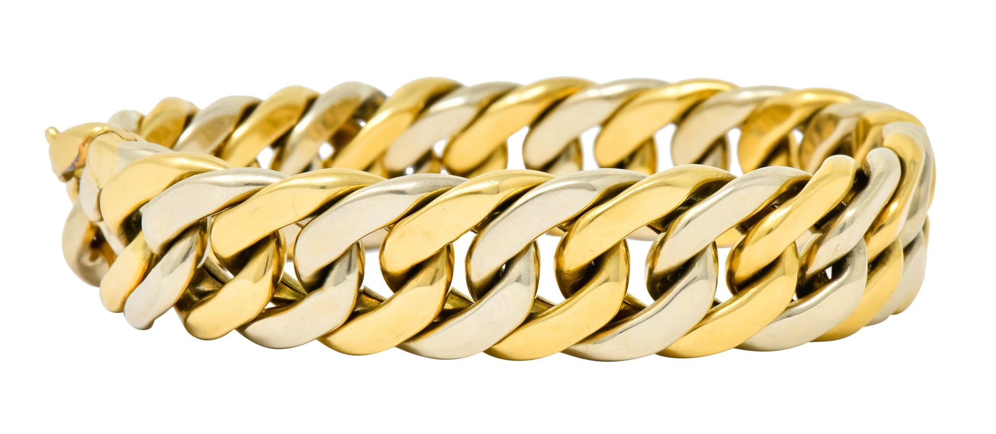 Carlo Weingrill Italian 18 Karat Two-Tone Gold Curb Link Unisex Bracelet - Wilson's Estate Jewelry