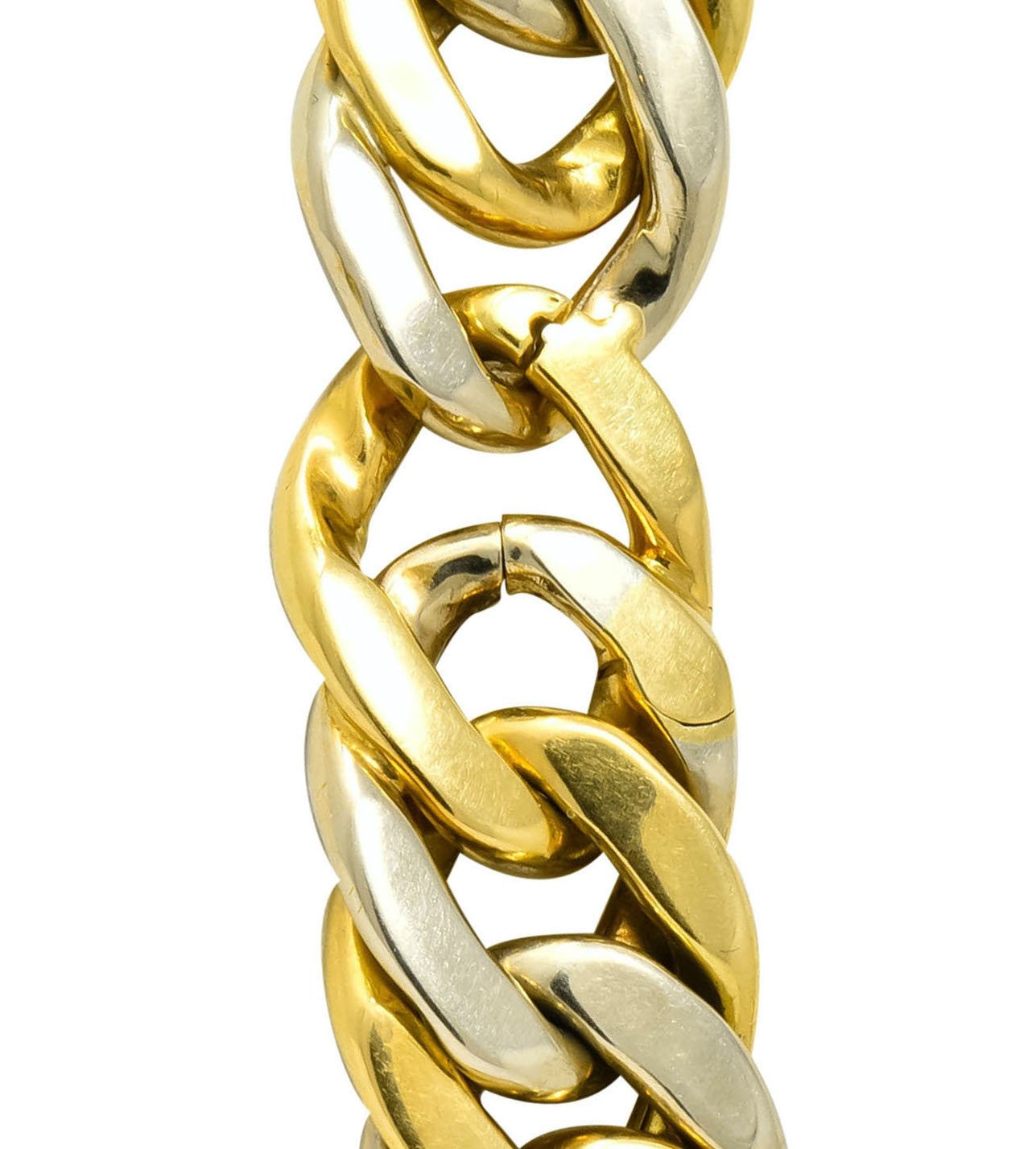 Carlo Weingrill Italian 18 Karat Two-Tone Yellow White Gold Unisex Curb Link Necklace - Wilson's Estate Jewelry