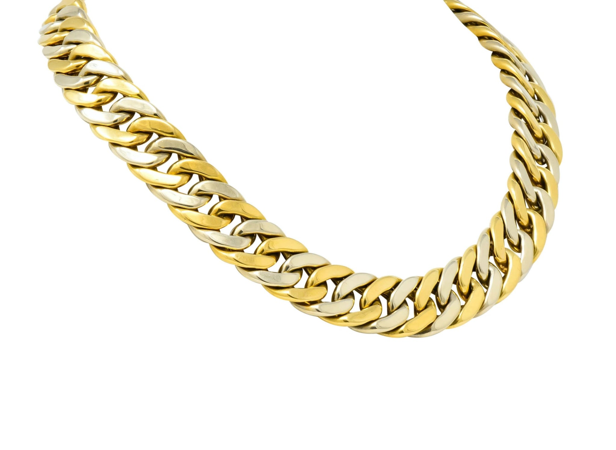 Carlo Weingrill Italian 18 Karat Two-Tone Yellow White Gold Unisex Curb Link Necklace - Wilson's Estate Jewelry