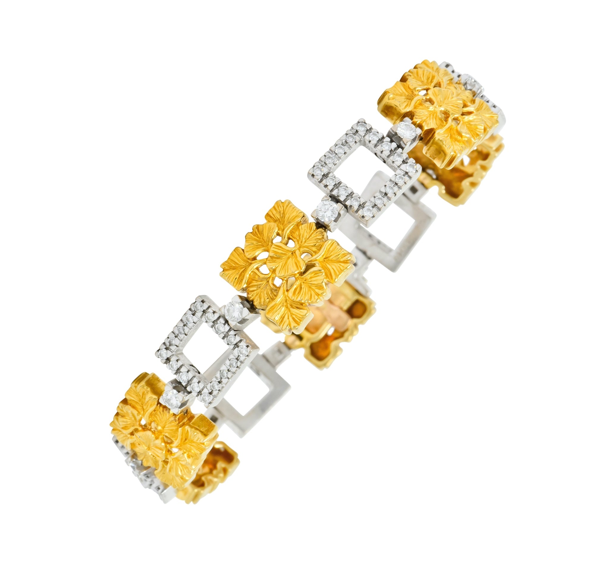 Carrera Y Carrera 1.80 CTW Diamond Platinum 18 Karat Gold Ginkgo Foliate Link Bracelet - Wilson's Estate Jewelry