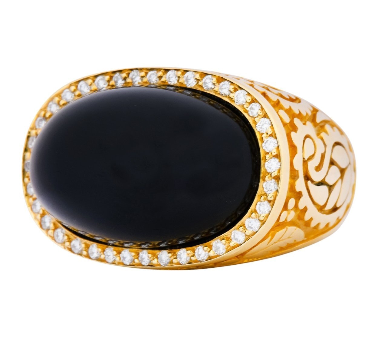 Carrera y Carrera Black Onyx 0.40 CTW Diamond 18 Karat Yellow Gold Cocktail Ring - Wilson's Estate Jewelry