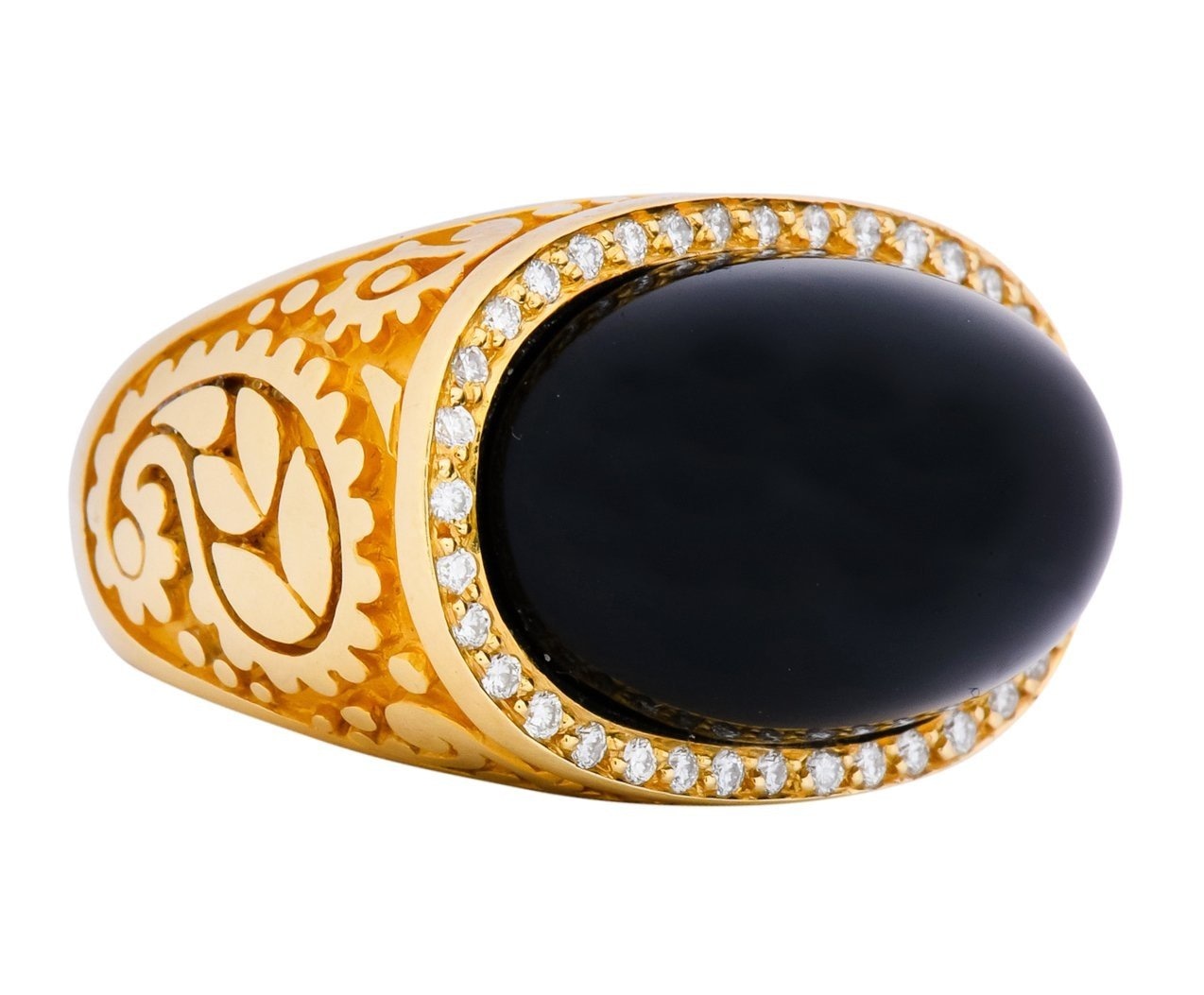 Carrera y Carrera Black Onyx 0.40 CTW Diamond 18 Karat Yellow Gold Cocktail Ring - Wilson's Estate Jewelry