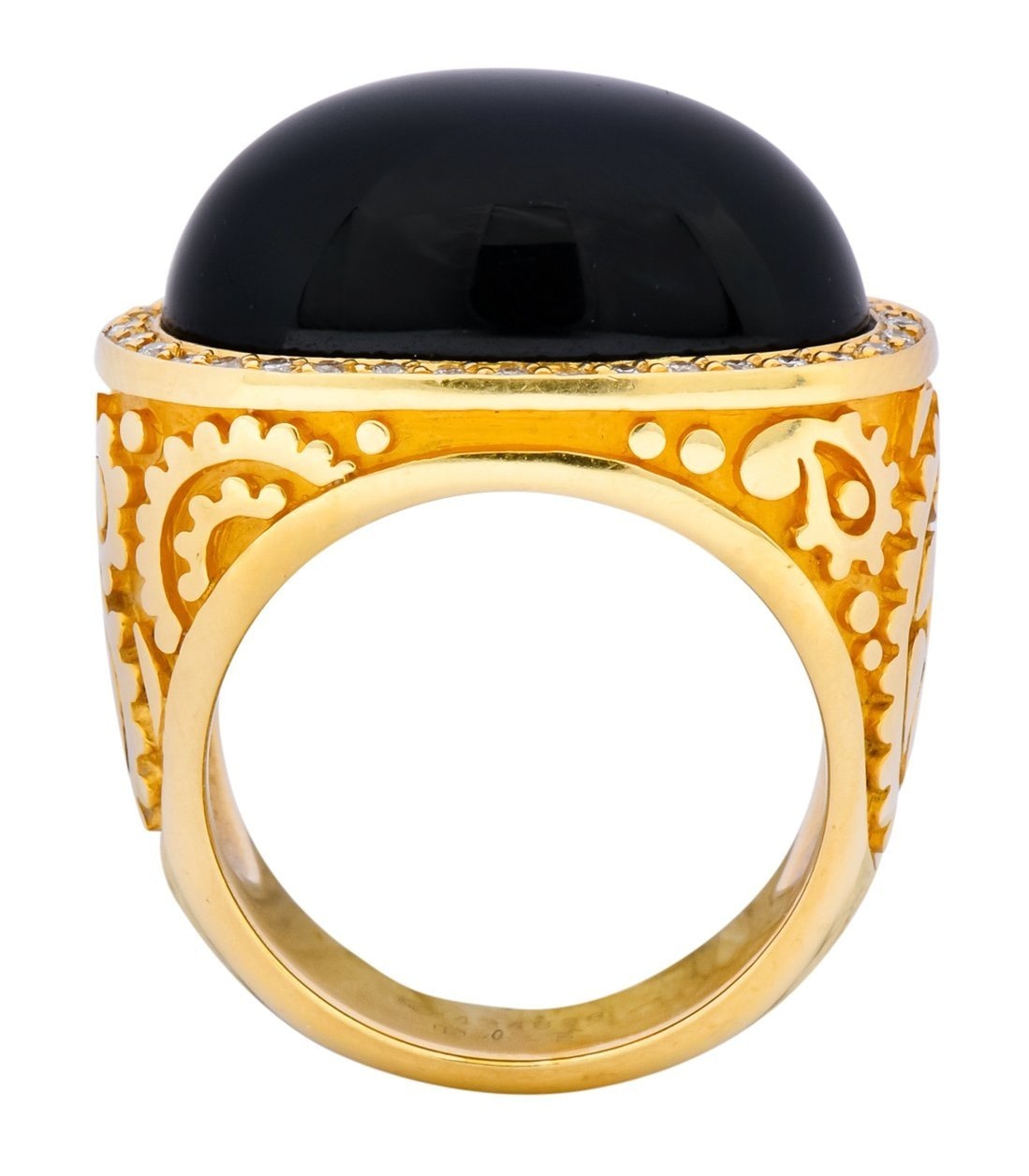 Carrera y Carrera Black Onyx 0.40 CTW Diamond 18 Karat Yellow Gold Cocktail Ring - Wilson's Estate Jewelry