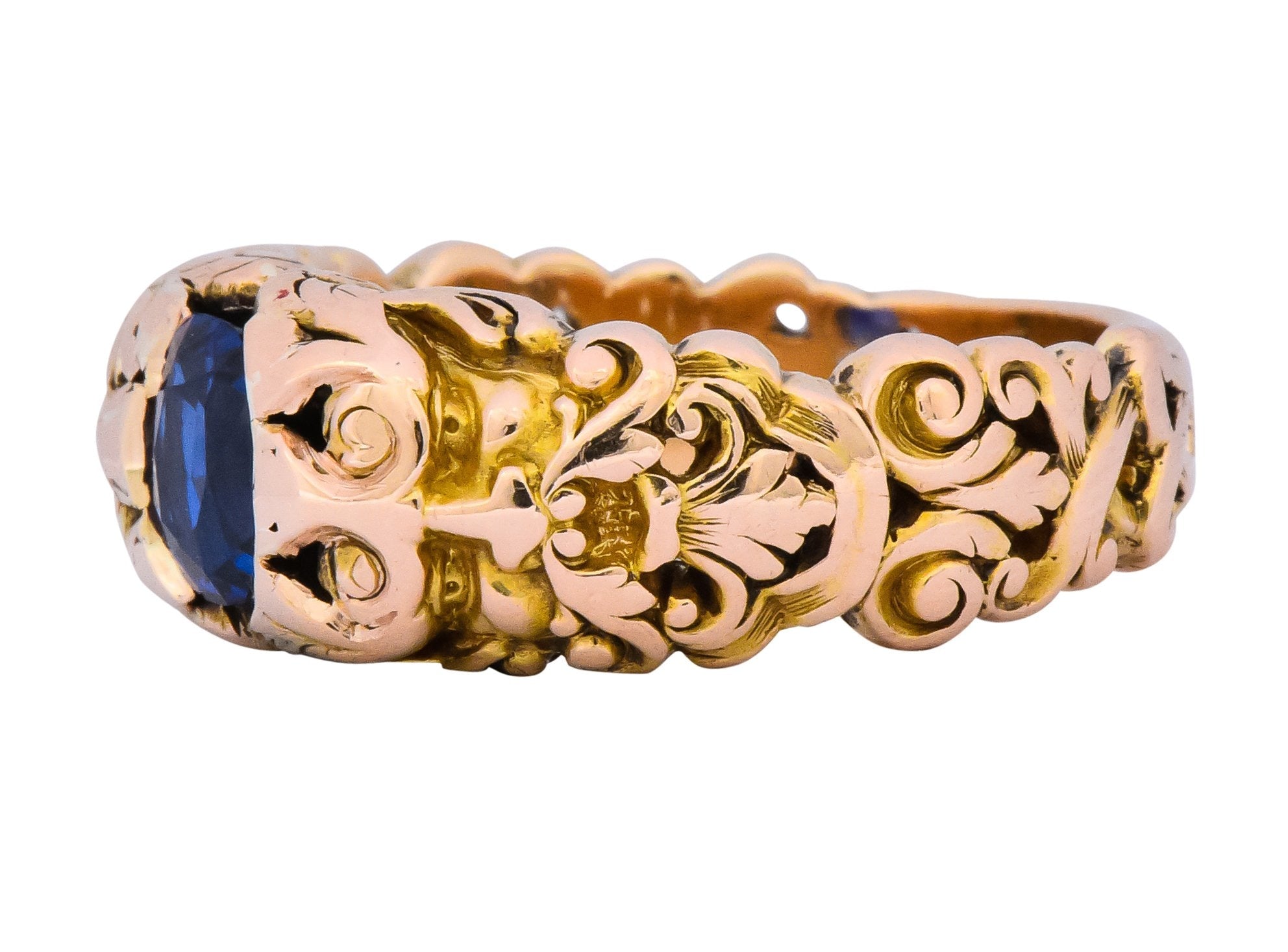 Carter Gough & Co. 1.32 CTW No Heat Sapphire 14 Karat Gold Anemoi God of Wind Unisex Ring AGL - Wilson's Estate Jewelry