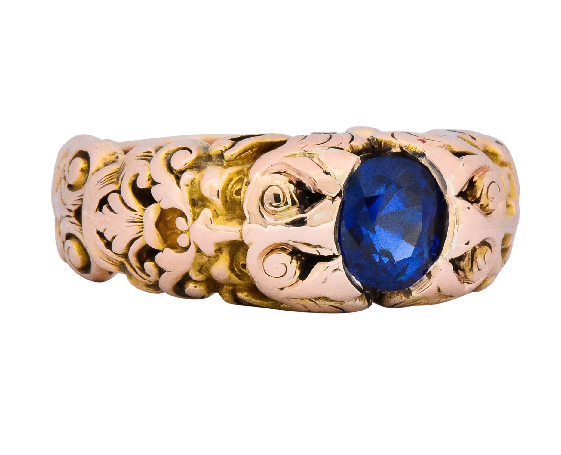 Carter Gough & Co. 1.32 CTW No Heat Sapphire 14 Karat Gold Anemoi God of Wind Unisex Ring AGL - Wilson's Estate Jewelry