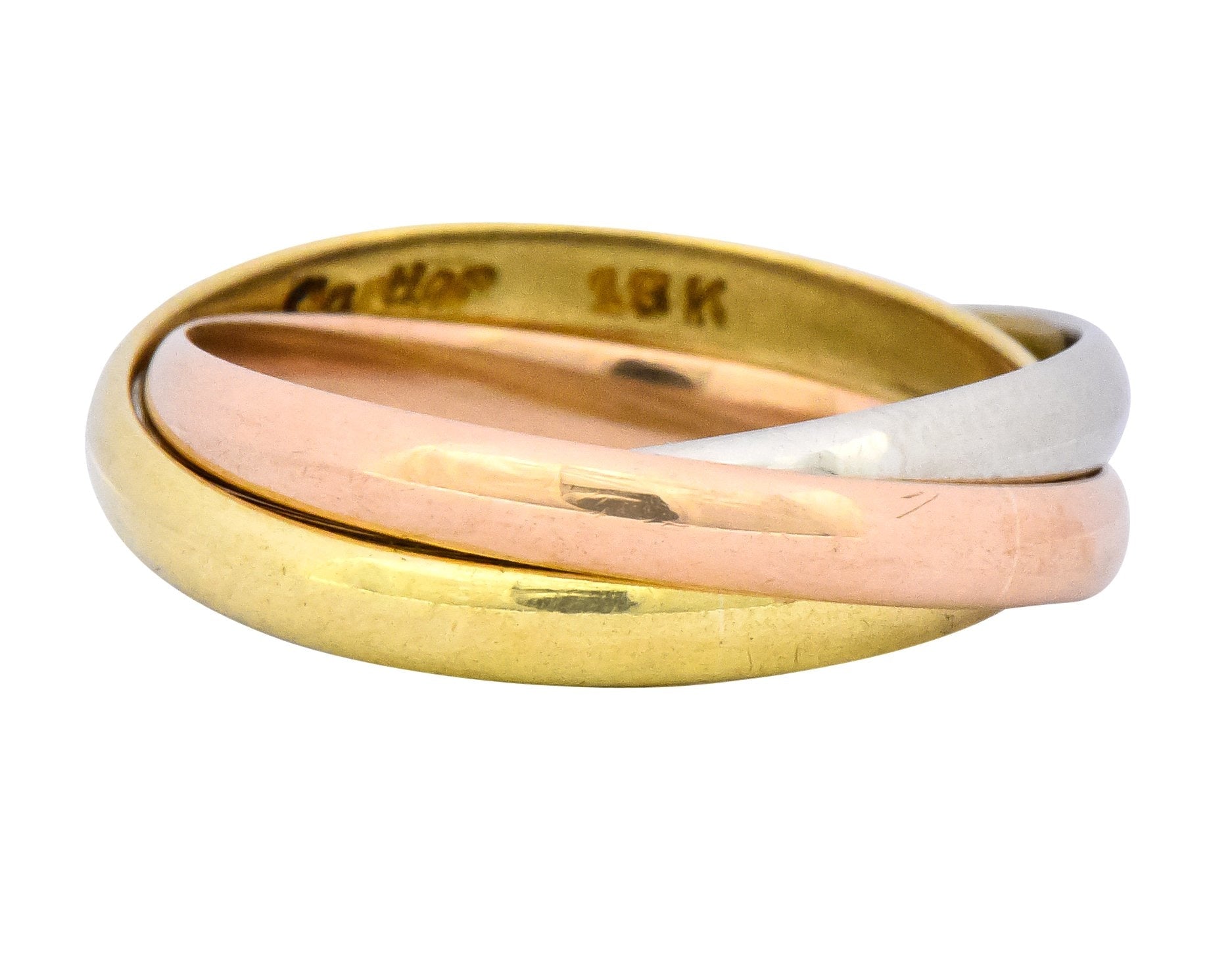Cartier 18 Karat Tri-Colored Gold Unisex Trinity Rolling Ring - Wilson's Estate Jewelry