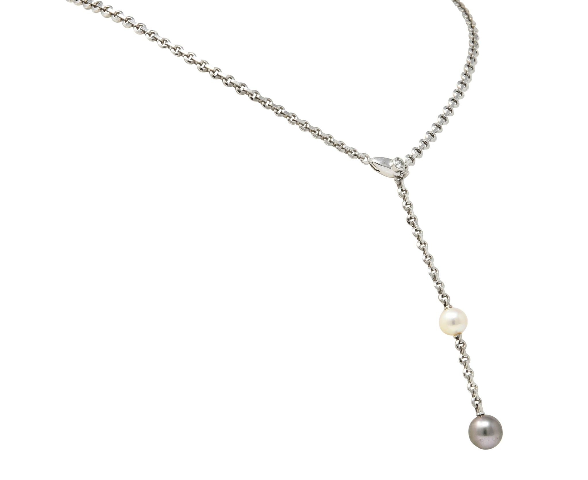 Cartier 2001 Diamond Cultured Pearl 18 Karat White Gold Lariat Drop Necklace - Wilson's Estate Jewelry