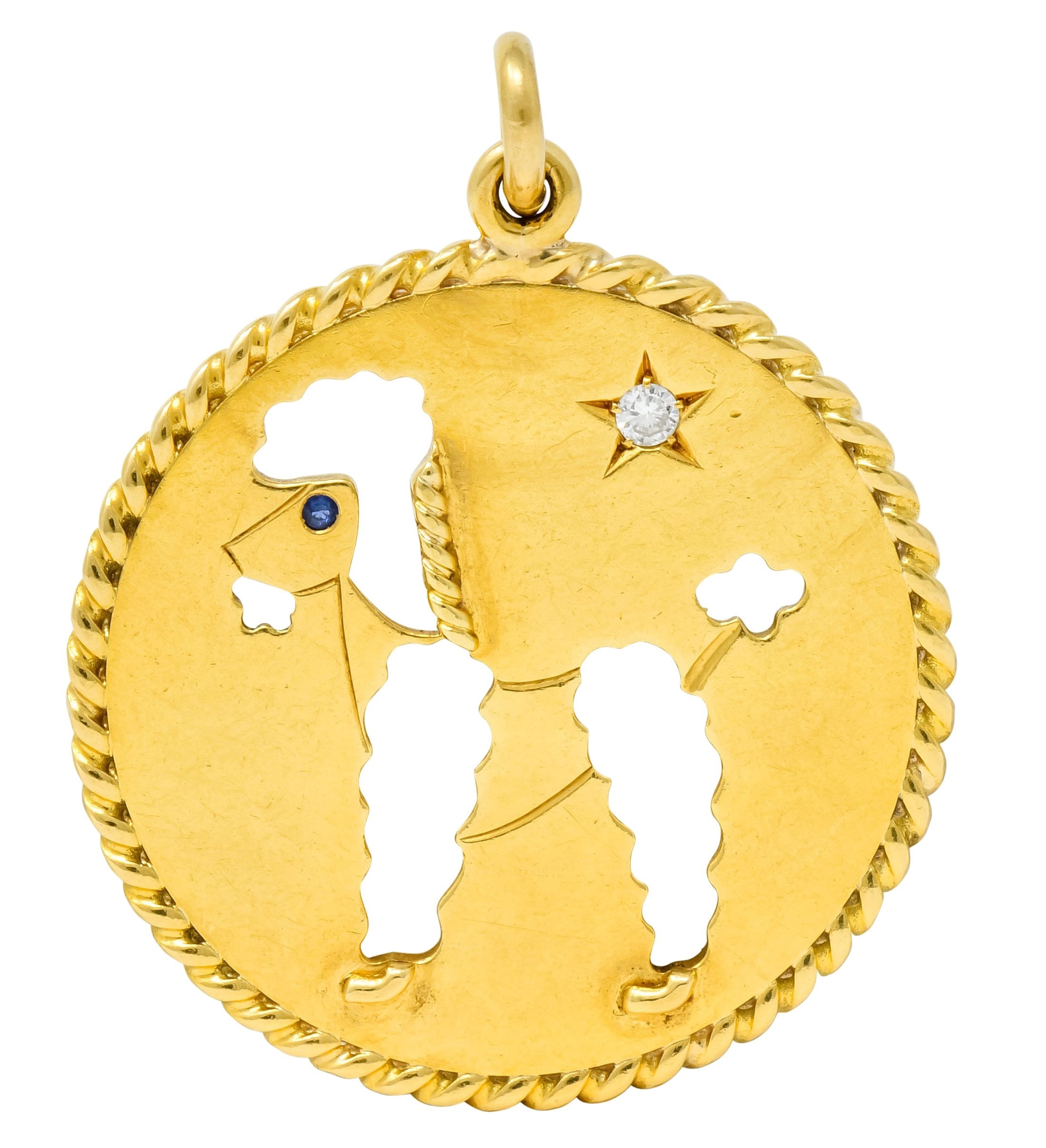 Cartier Mid-Century Diamond Sapphire 18 Karat Gold Large Poodle Dog Pendant Charm - Wilson's Estate Jewelry