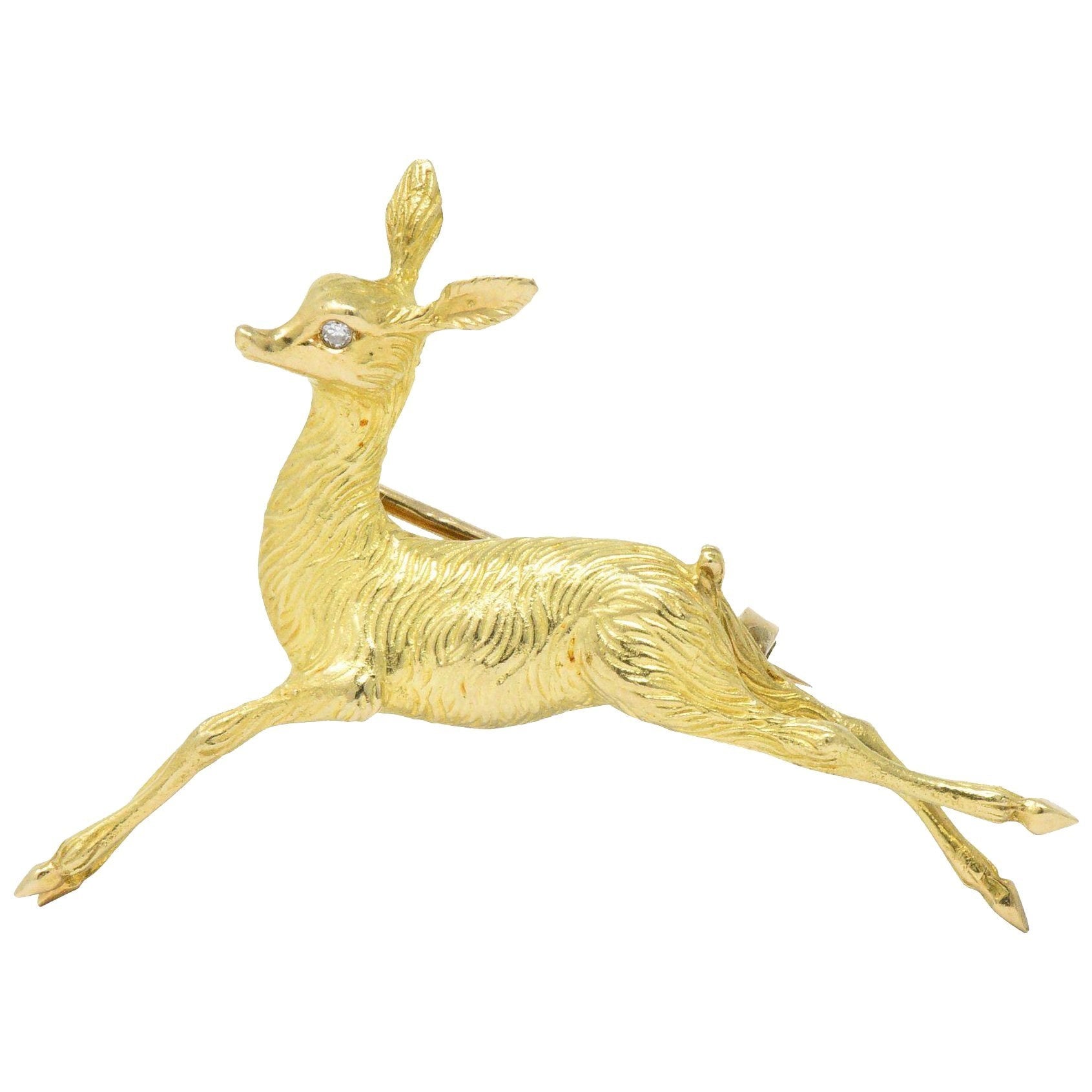 Cartier Retro French Diamond 18 Karat Gold Doe Deer Brooch Wilson's Estate Jewelry