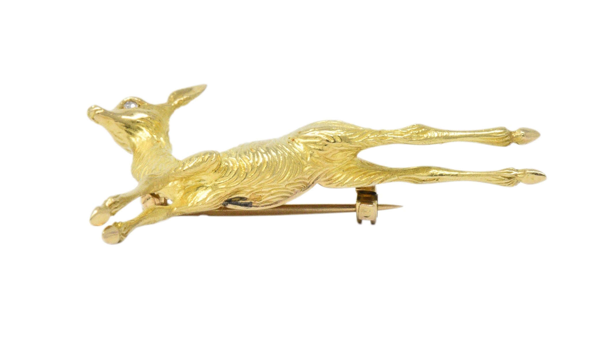 Cartier Retro French Diamond 18 Karat Gold Doe Deer Brooch Wilson's Estate Jewelry