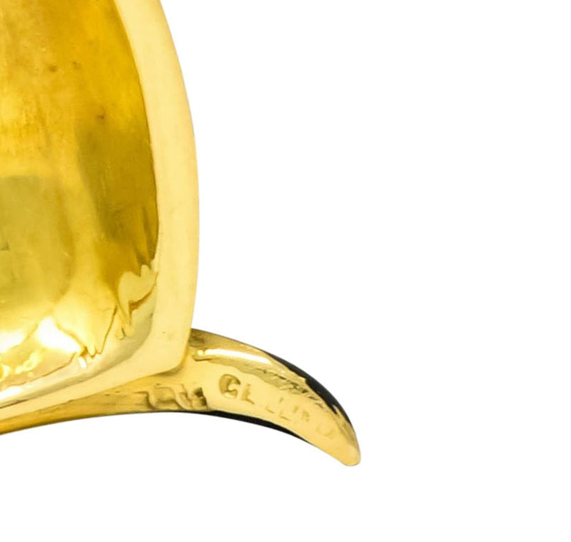 Cellino Retro Black Enamel Emerald 18 Karat Gold Cat Brooch - Wilson's Estate Jewelry