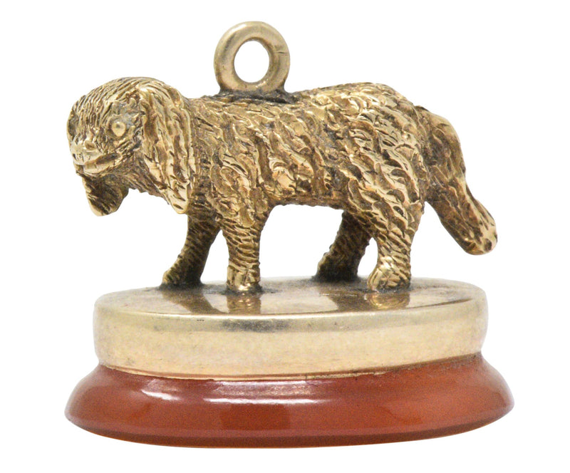 Charming Victorian Carnelian Fob 14 Karat Gold Shaggy Dog Charm Wilson's Estate Jewelry