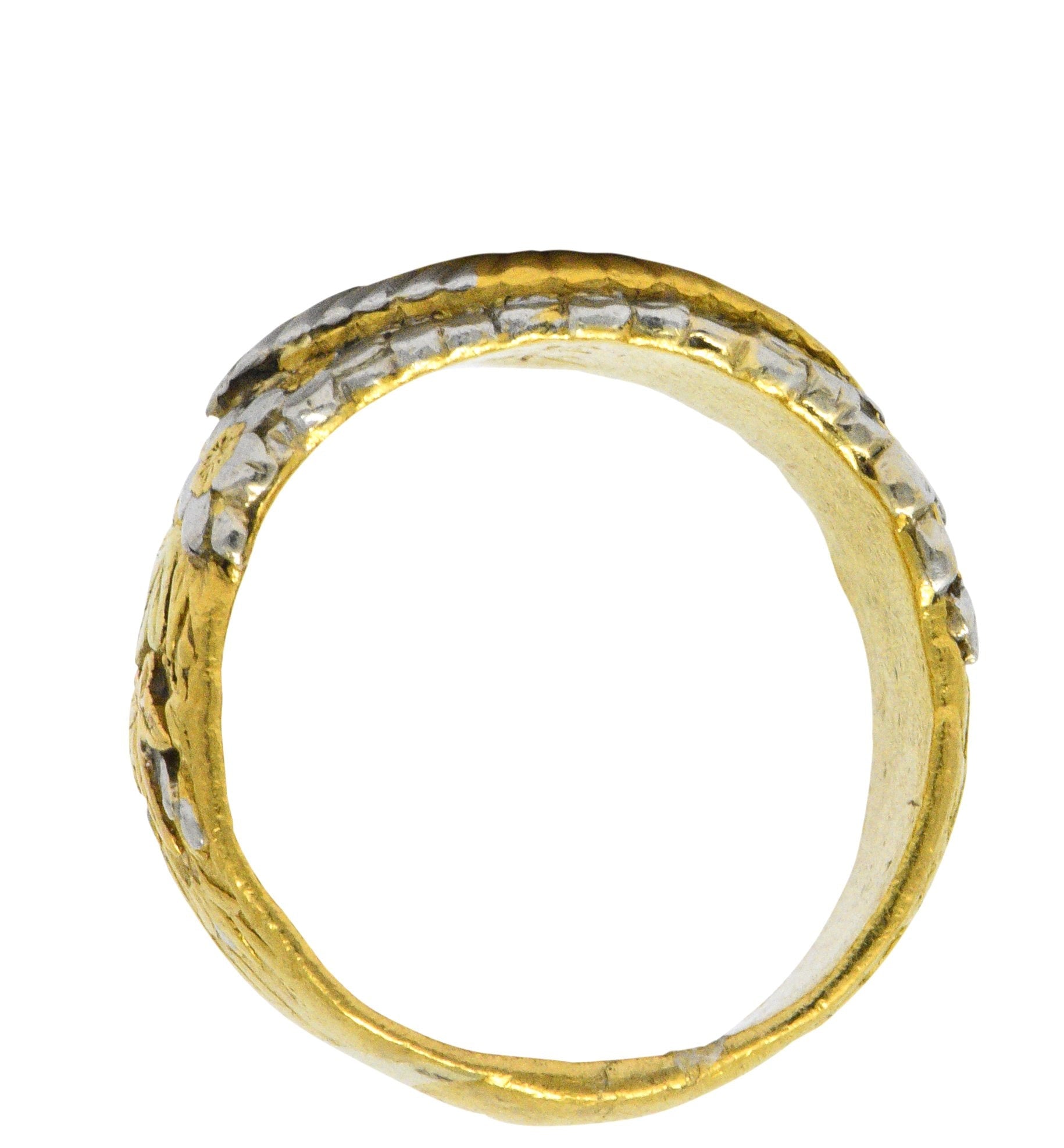 Chinese Late Victorian Tri-Color 22 Karat Gold Platinum Fan Band Ring Wilson's Estate Jewelry