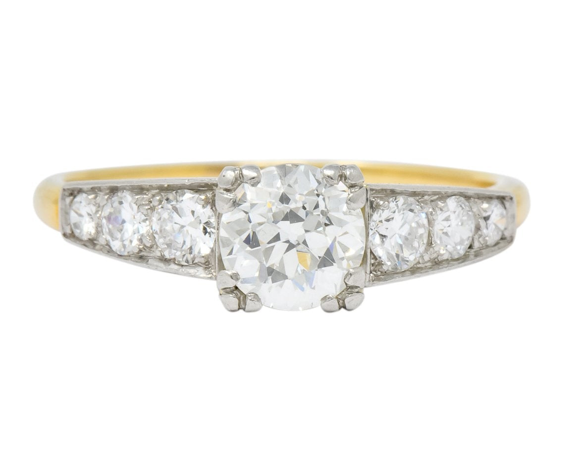 Circa 1910 Edwardian 0.89 CTW Diamond Platinum-Topped 14 Karat Gold Engagement Ring - Wilson's Estate Jewelry