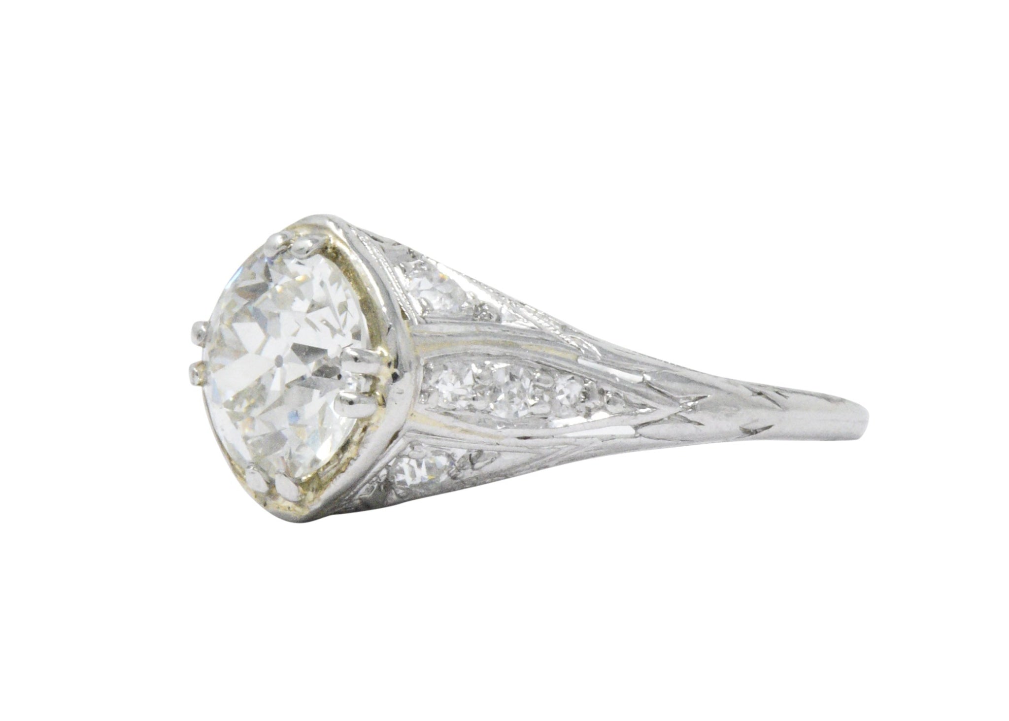 Early Retro 1.76 CTW Old European Diamond Platinum Engagement Ring GIA Wilson's Estate Jewelry