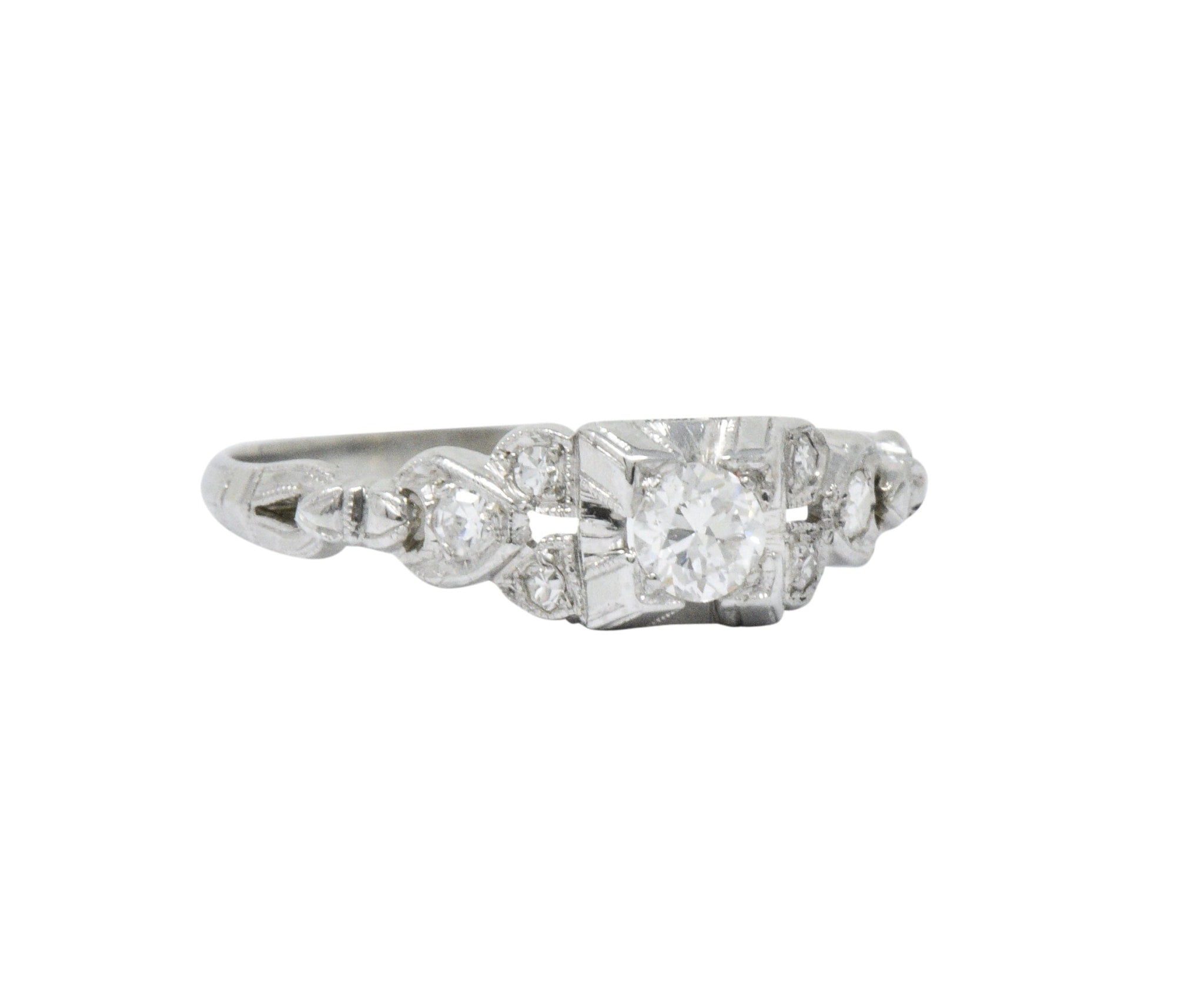 Circa 1940's 0.31 CTW Diamond 18 Karat White Gold Engagement Ring Wilson's Estate Jewelry