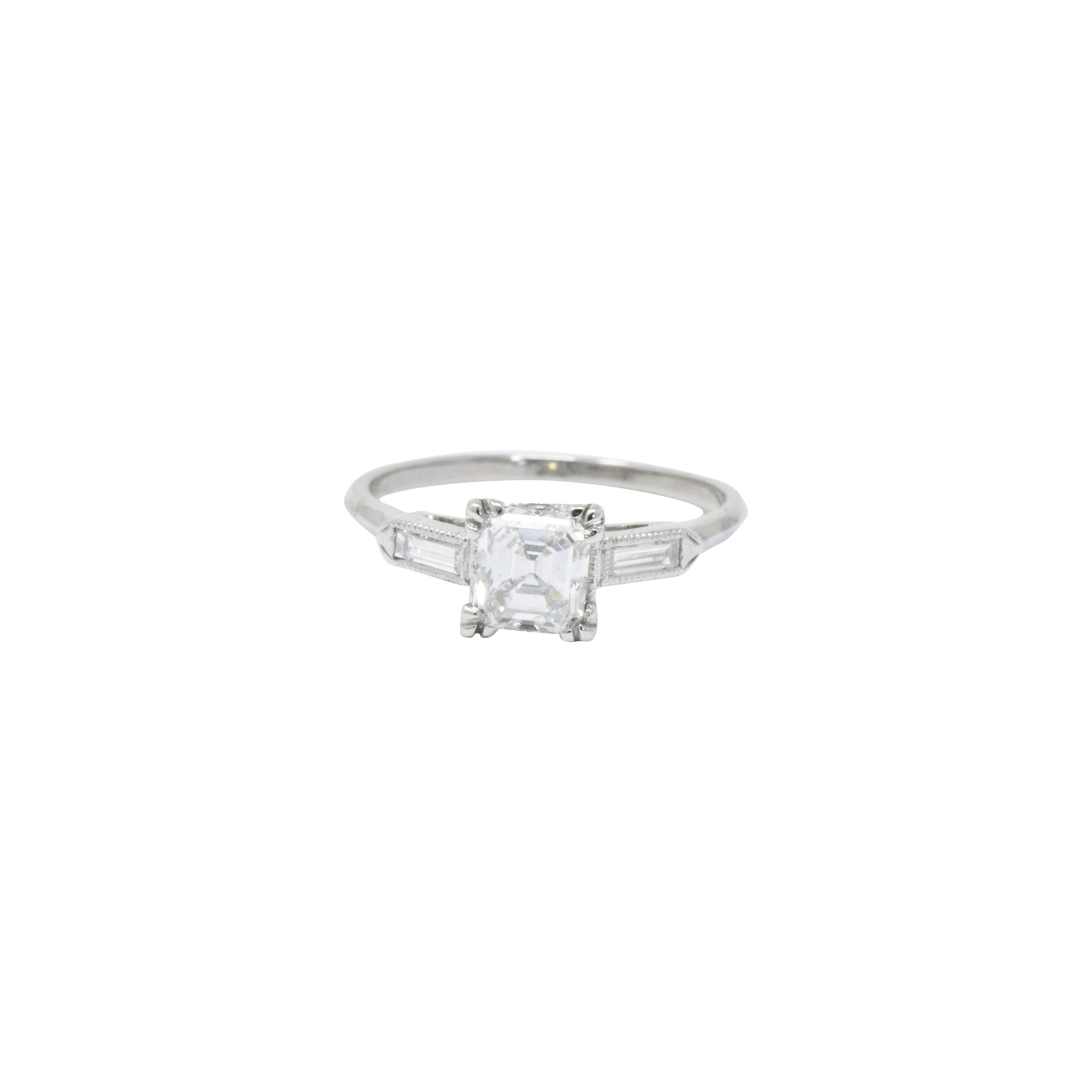 Classy 1.07 CTW Asscher Cut Diamond & Platinum Engagement Ring GIA Wilson's Estate Jewelry